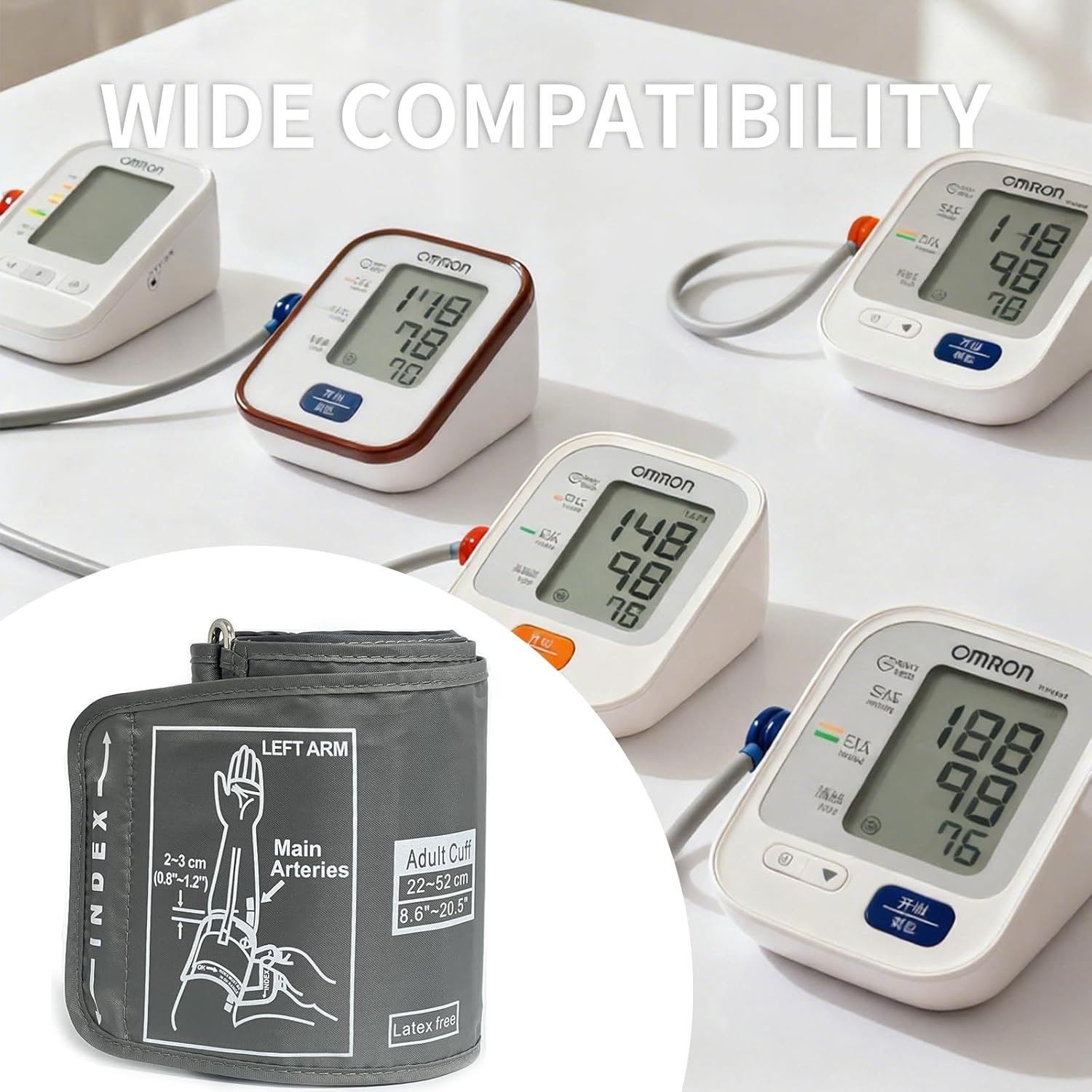 Electronic Blood Pressure Machine Arm Strap,Wrist Blood Pressure Monitor Arm Strap,Blood Pressure Cuff,22-52Cm,Compatible for Omron Blood Pressure Monitor(Light Gray) image number 2