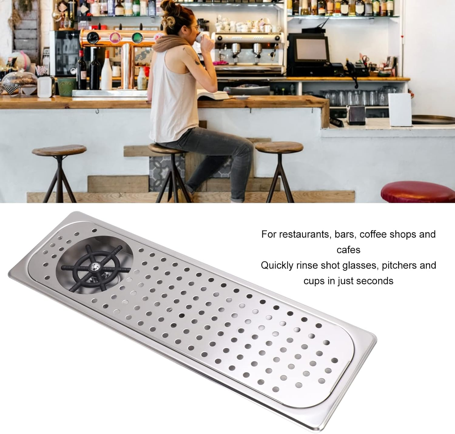 Gugxiom Stainless Steel Kettle Rinser, Stylish and High Pressure Bar Glass Raccoon Rinser with Drain Drip Tray Hose Glass Rinser for Bars Coffee Shops Etc. image number 2