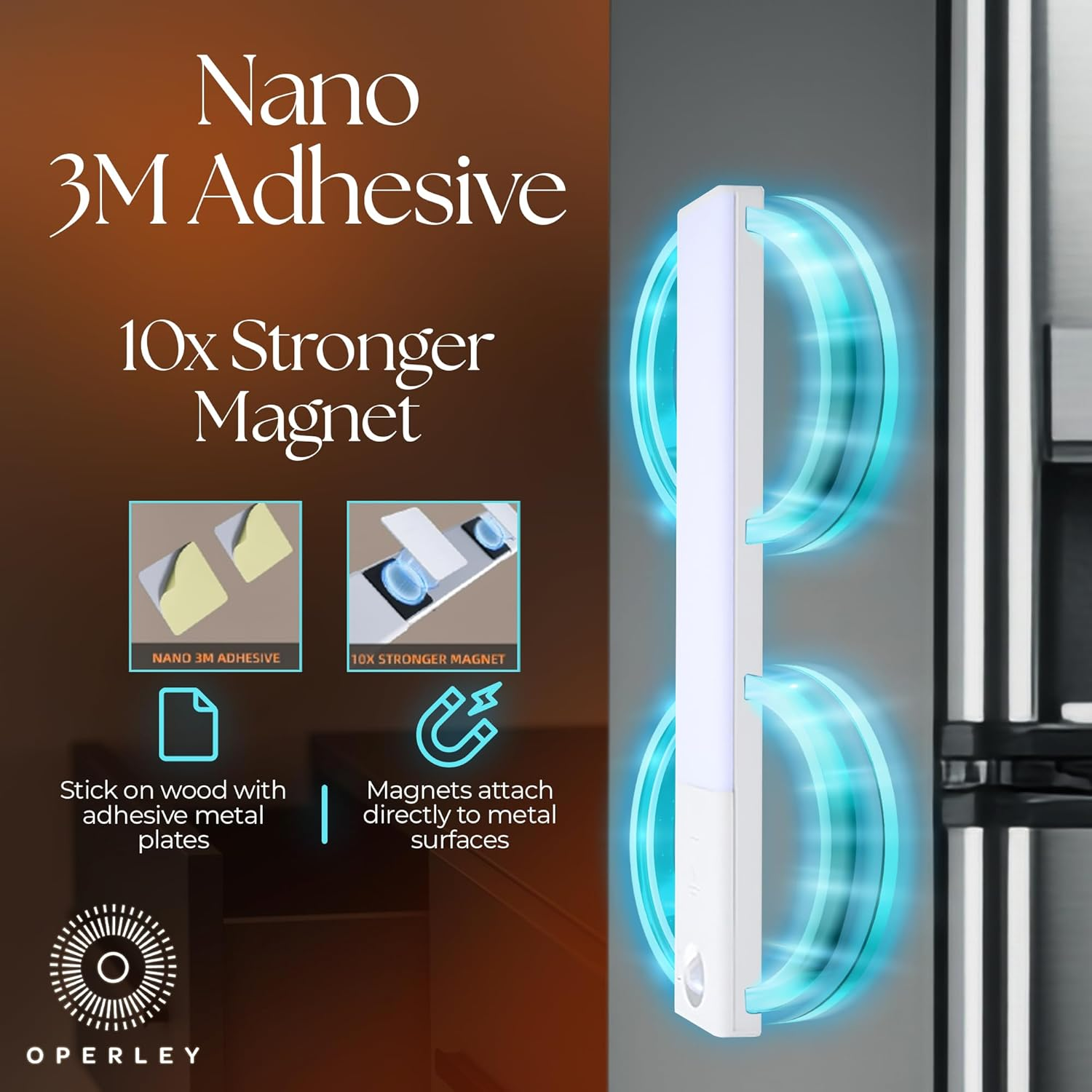 Operley Rechargeable under Cabinet Lighting 3 Pack with Charging Station, Motion Sensor LED Light Bars,1200Mah, 3 Color Temps Warm Cold Natural, Dimmable for Kitchen & Closet image number 3