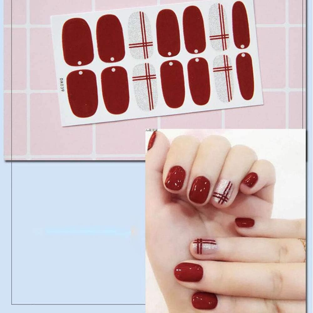 8 Sheets 112 Pieces Nail Stickers Nail Polish Stickers Strips Red Color Shine Full Wraps Nail Art Adhesive Decals image number 4