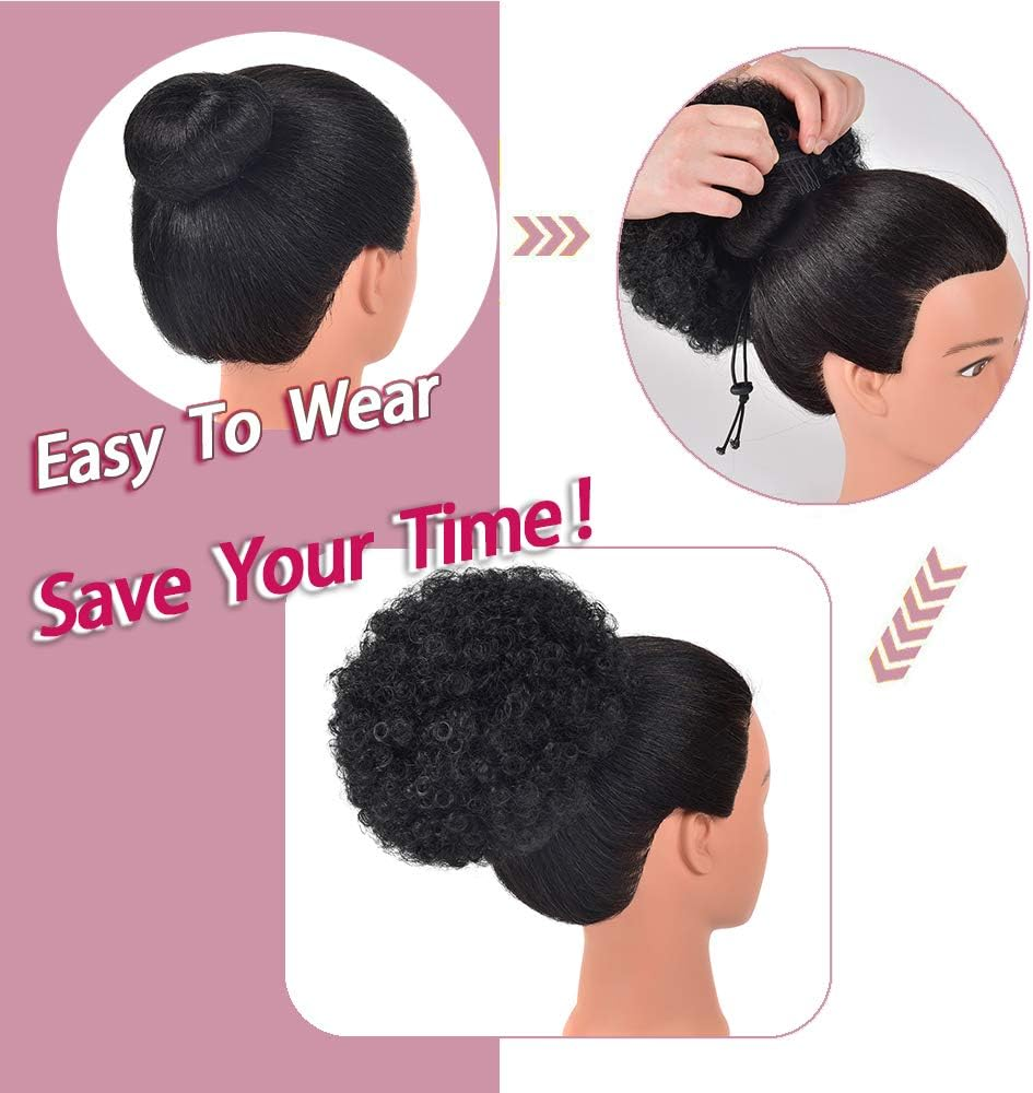Afro Puff Drawstring Ponytail Extension for Black Women, Premium Black 1B 80Gram Short Synthetic Afro Puff Ponytail for Natural Hair, Clip on Kinky Drawstring Curly Ponytail Bun