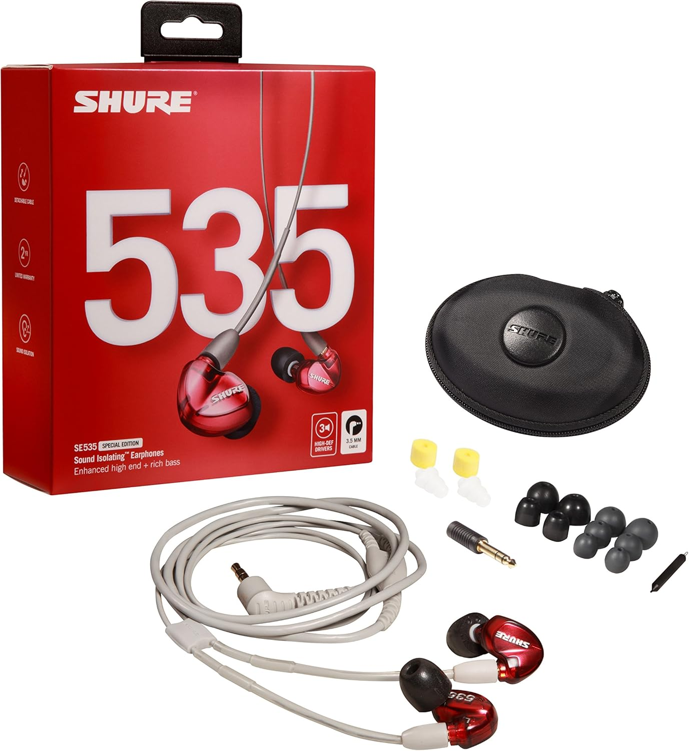 Shure SE535 Professional Sound Isolating Earphones with Triple High Definition Microdrivers, Special Edition Red