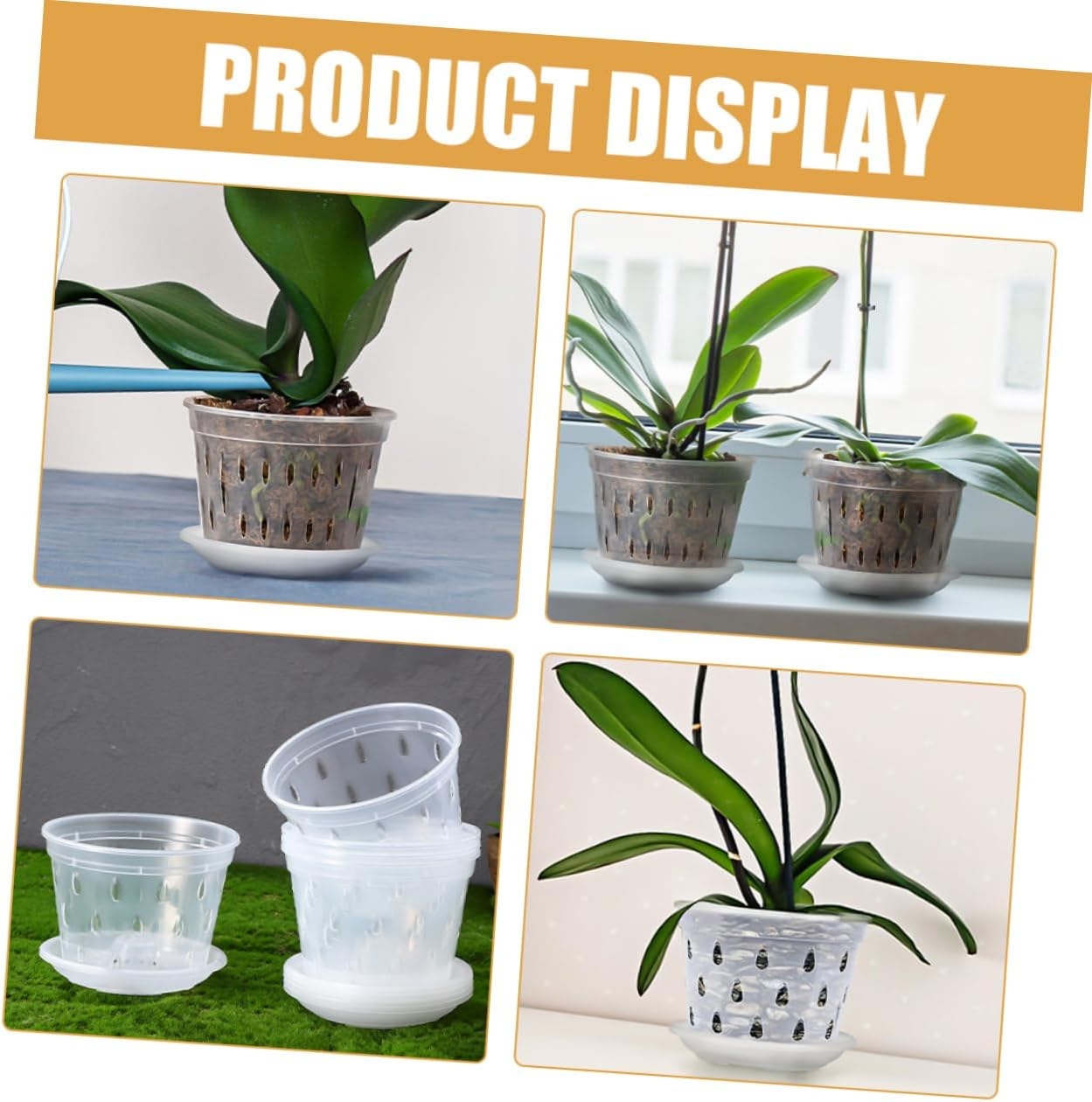 BEBEMOKO Plastic Orchid Pots Holes and Trays for Indoor and Outdoor Gardening, Breathable round Nursery Plant Containers 5Pcs Set Drainage for Orchids image number 4
