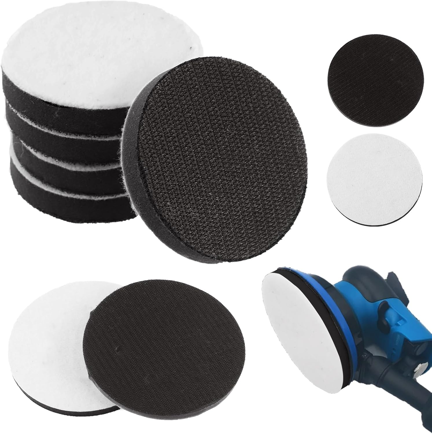 Swpeet 5Pcs 3-Inch No Hole Hook and Loop Soft Polyester Sponge Density Interface Buffer Pad, Automobile Metal Polishing Backing Polisher Cushion Drill Sand Buffer Pads for Home Decoration Crafting
