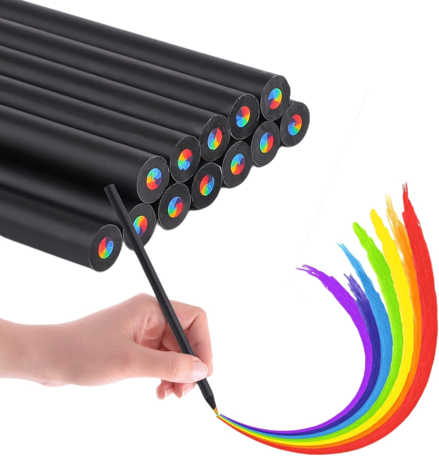 12 Pcs Rainbow Pencils, Multicolored Pencil,7 Color in 1 Black Wooden Drawing Pencil image number 2