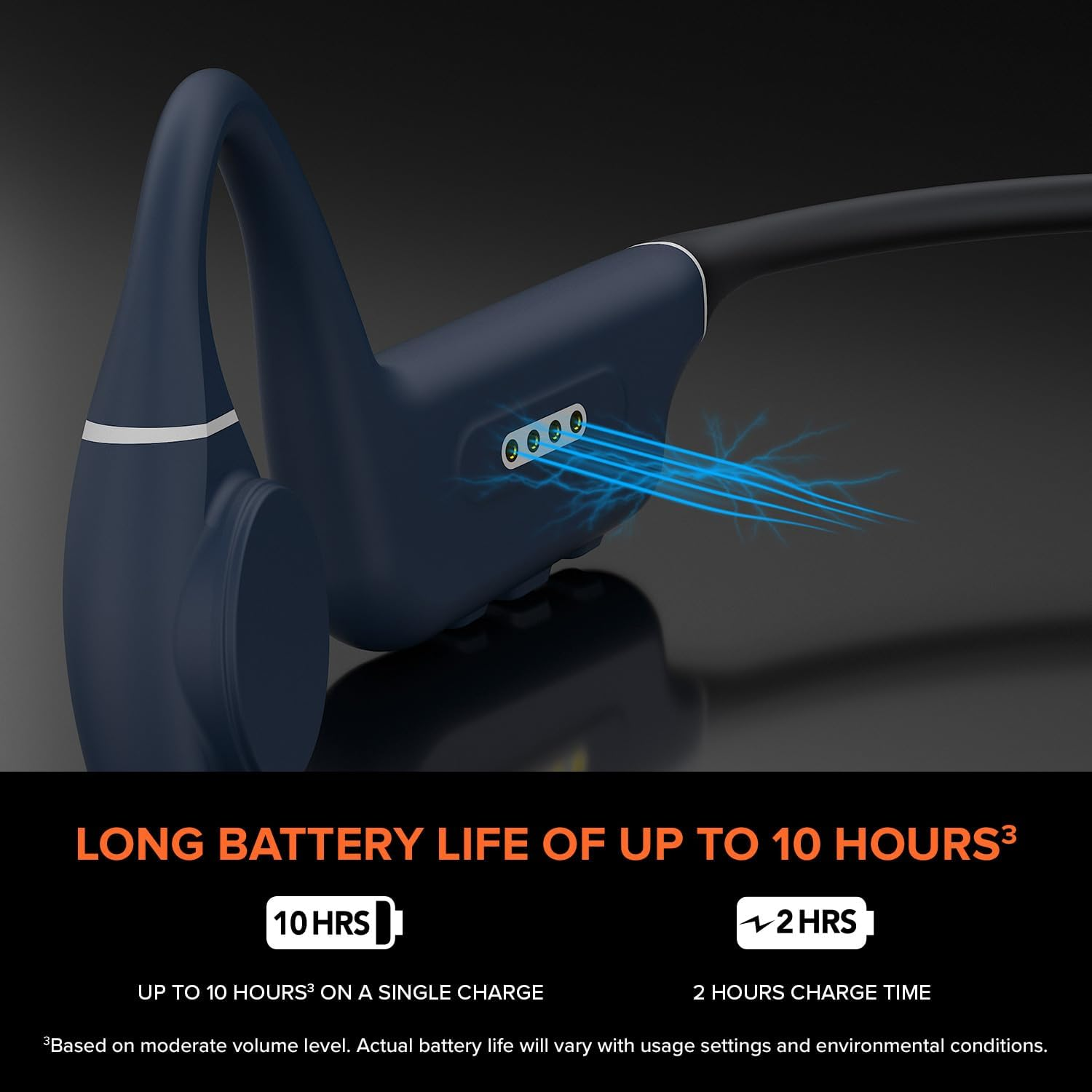 Creative Outlier Free Pro+ Wireless Waterproof Bone Conduction Headphones with Adjustable Transducers, Built-In 8 GB MP3, Multipoint Connectivity, up to 10 Hours of Battery Life, Mic (Blue & Orange) image number 1