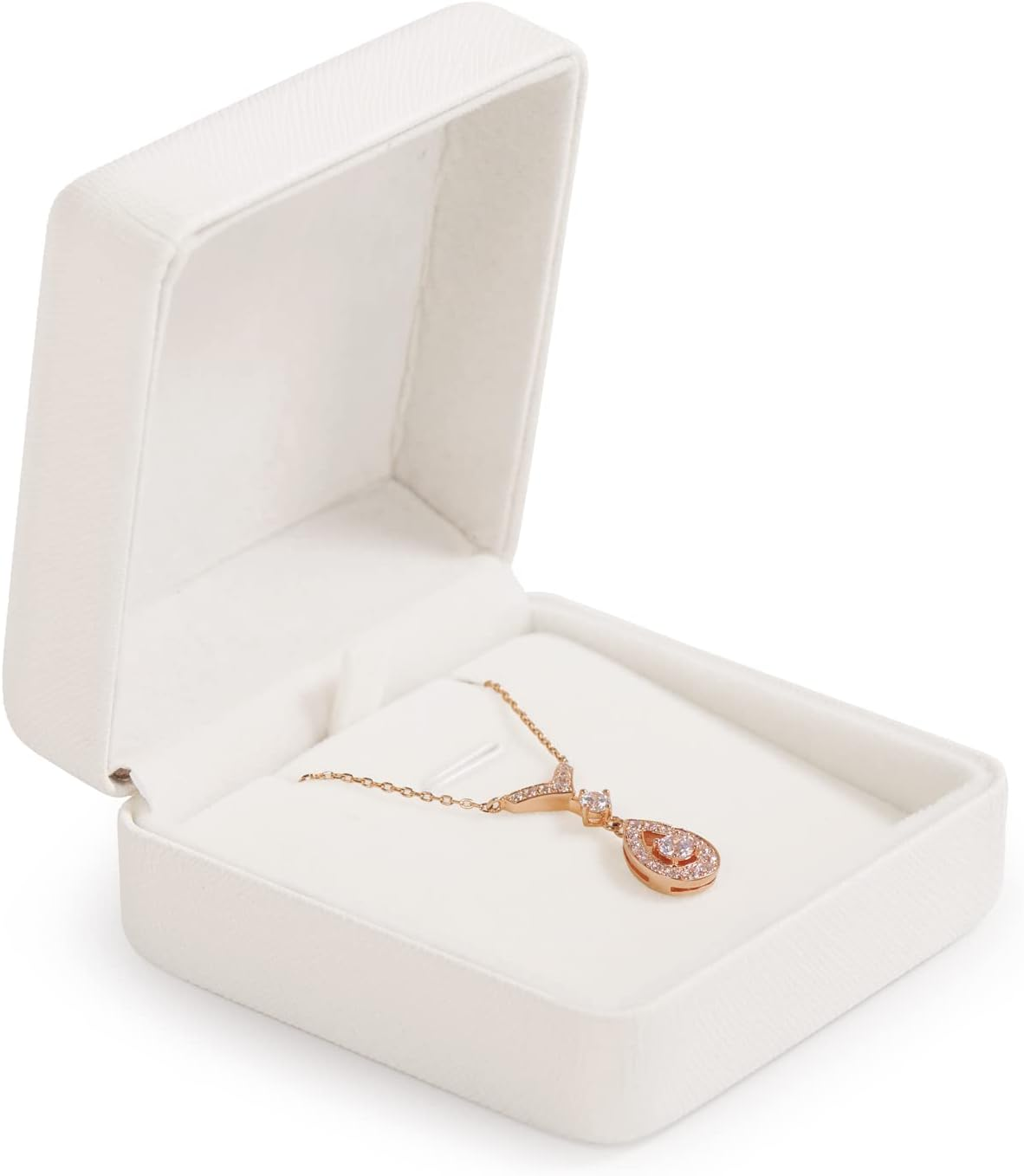 Woodten Necklace Pendant Bracelet Gift Box Necklace Box White Jewelry Gift Box Jewelry Gift Case for Birthday,Anniversary,Engagement,Proposal Jewelry Box image number 3