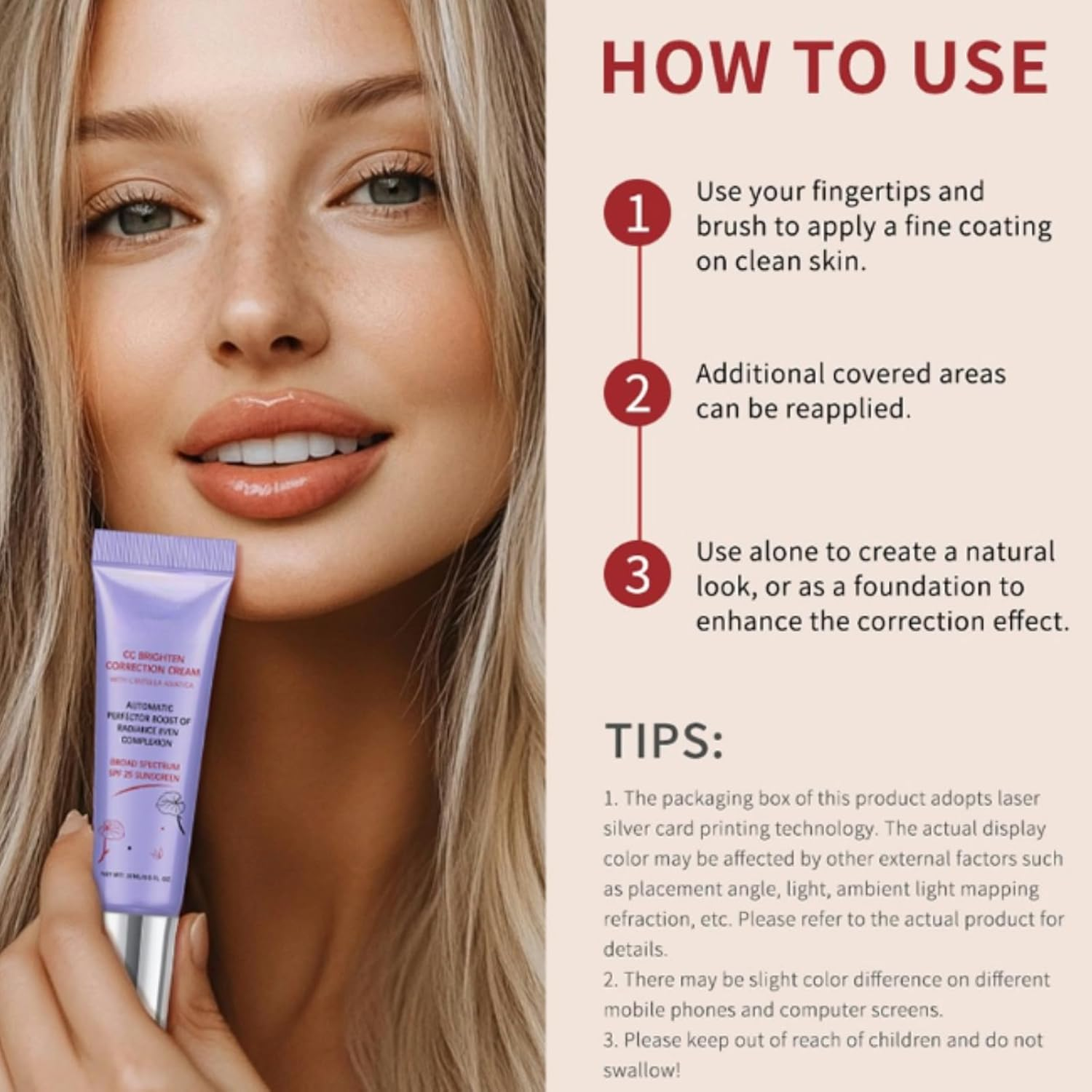 CC Cream with SPF 25, Lightweight Hydrating Foundation, Evens Skin Tone & Refines Texture, 15Ml/0.5Fl.Oz, Moisturizing Concealer & Pre-Makeup Primer for All Skin Types - Green image number 3