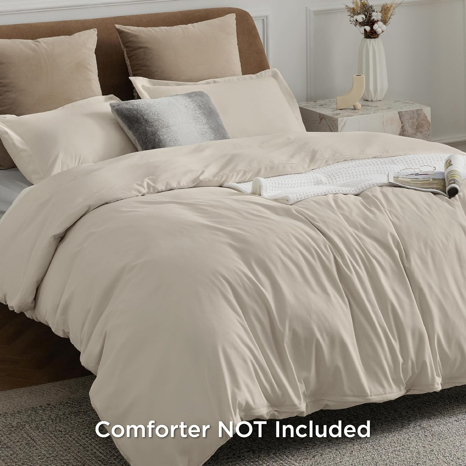 Bedsure Quilt Cover Double Size - Soft Double Brushed Bedding Set for Kids & Adults, Zipper Closure, 3 Pieces, Includes 1 Doona Cover (180X210 Cm) & 2 Pillow Shams, NO Comforter, Linen image number 3