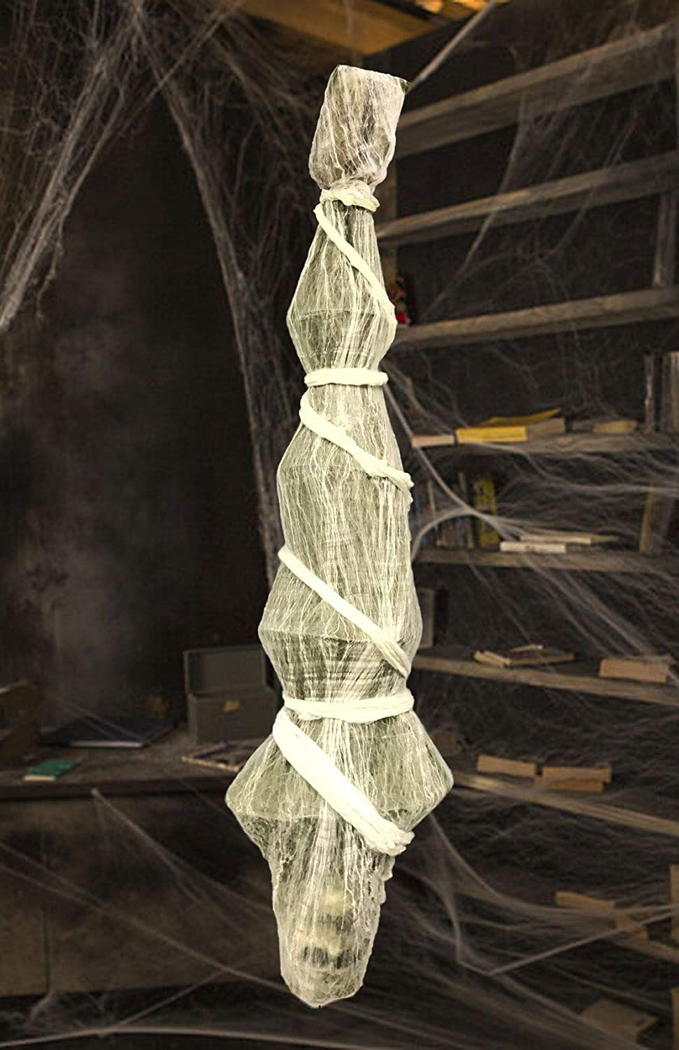 ESSENSON Halloween Decorations Outdoor - 70 Inch Hanging Corpses Props Scary Skeleton Body inside Spider Web Halloween Yard Indoor & Outdoor Decor Halloween Party Favors Haunted House Decorations image number 5