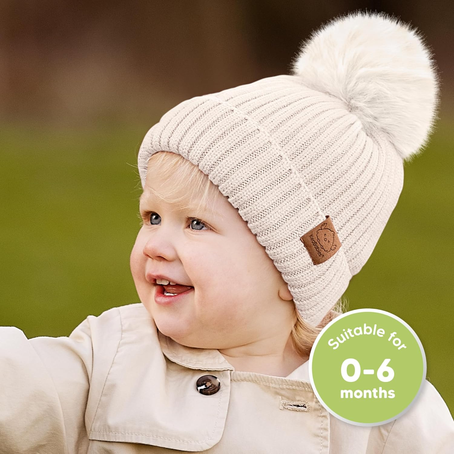 Keababies 2-Pack Baby Hats for Girls, Boys - Stretchy Baby Beanies, Cute Newborn & Toddler Winter Hat, Soft & Warm Pom Pom Beanie for Infant, Toddler, Boys, Girls 0-6 Months (Rust, S) image number 5
