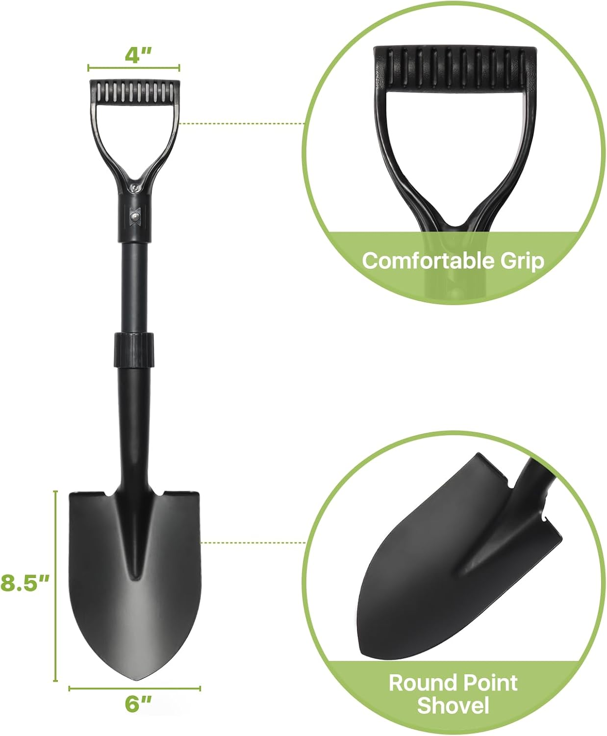 GSBLUNIE 28" Small Shovel, Heavy Duty with D Handle, Pointed Spade, Fiberglass Shaft, Black image number 1