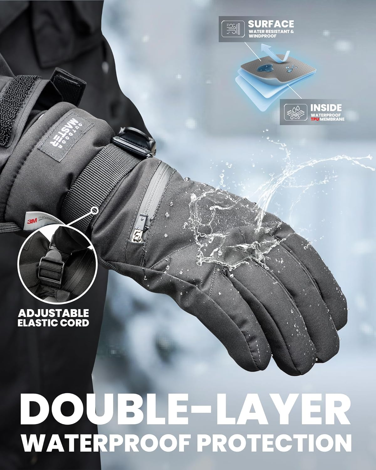 Outdoormaster Ski Snow Gloves for Women & Men - 3M Thinsulate Waterproof Snowboard Winter Warm Windproof Snowmobile Gloves with Double-Pocket