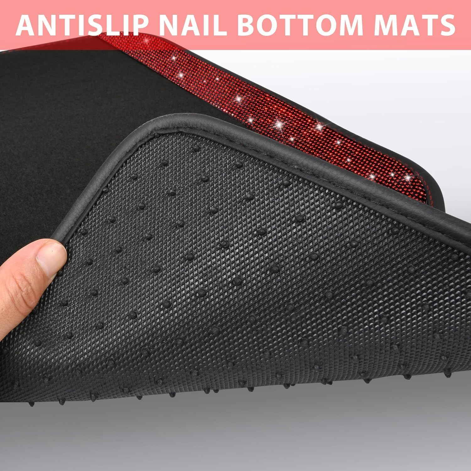 Flying Banner Bling Diamond Car Floor Mats, Shining Rhinestone Carpet Sparkly Glitter Crystal with Anti-Slip PVC Heel Pad Waterproof Universal Fit Automotive Suv,Sedan,Van,Cute Girl Women (Red) image number 5