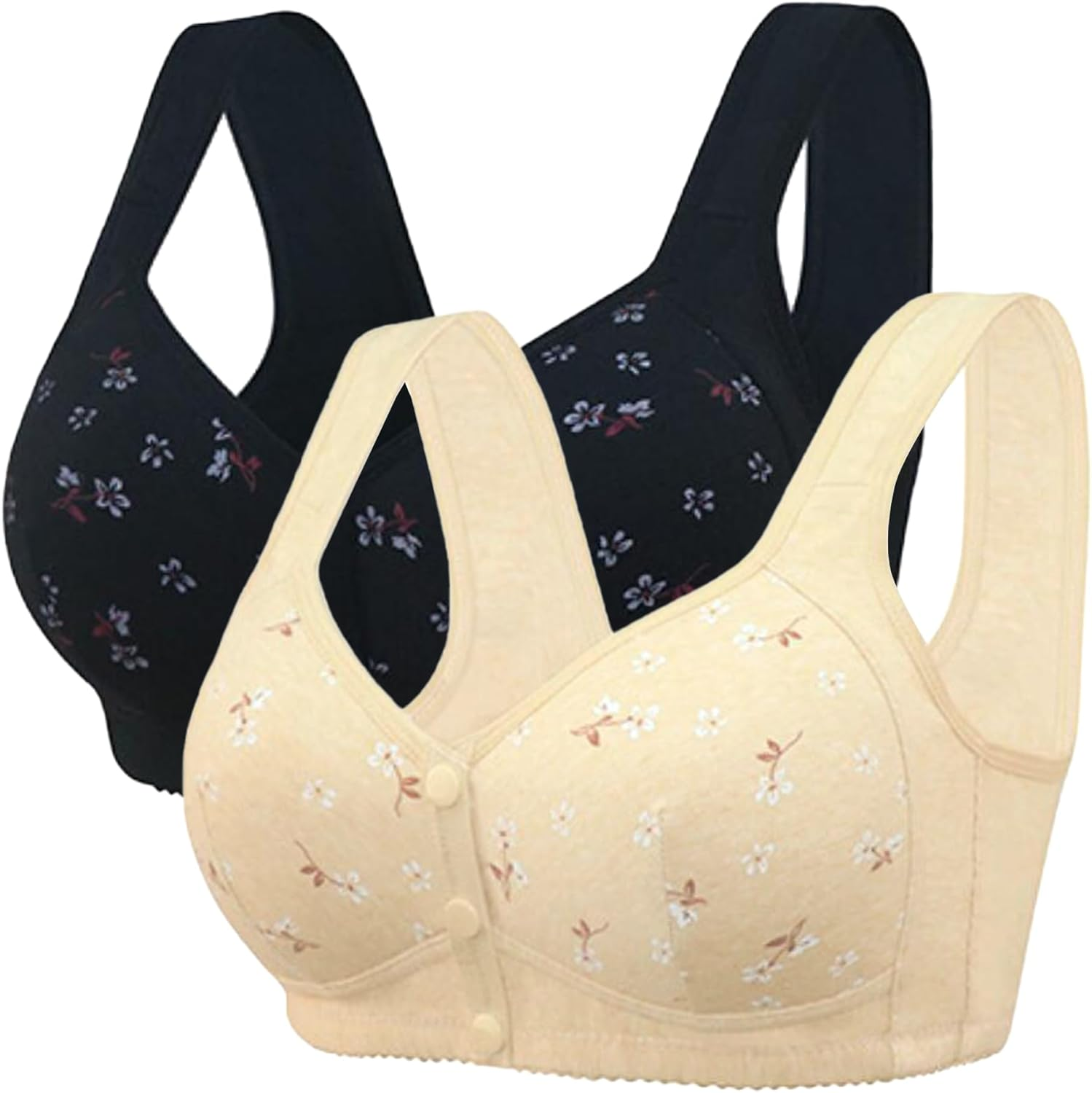 Dress Cici Cotton Maternity Nursing Bras, Wireless Front Open Bra for Elderly, 2 PCS image number 3