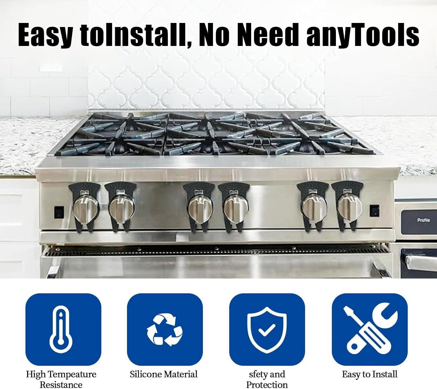 WEZCHUGHAOL 6 Pack Gas Stove Knob Locks - Durable Child & Pet Safety Guards, Baby Proof Knob Covers Prevent Accidental Turning On, Universal Fit for Most Stove Knobs image number 2