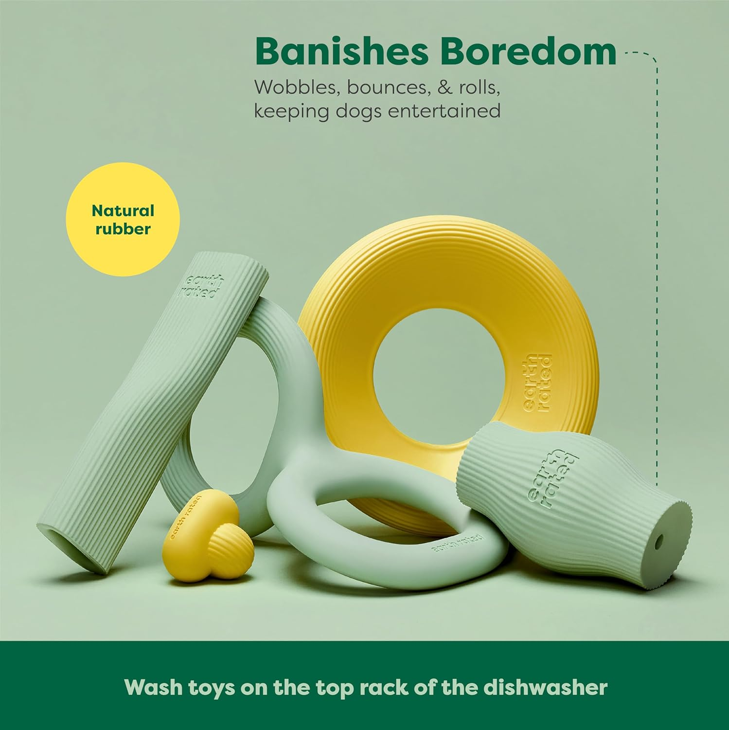 Earth Rated Treat Dispensing Dog Toys, Enrichment Toy for Adult and Puppy Dogs, Slow Feeder, Dishwasher and Freezer-Safe, Natural Rubber, Large, Green