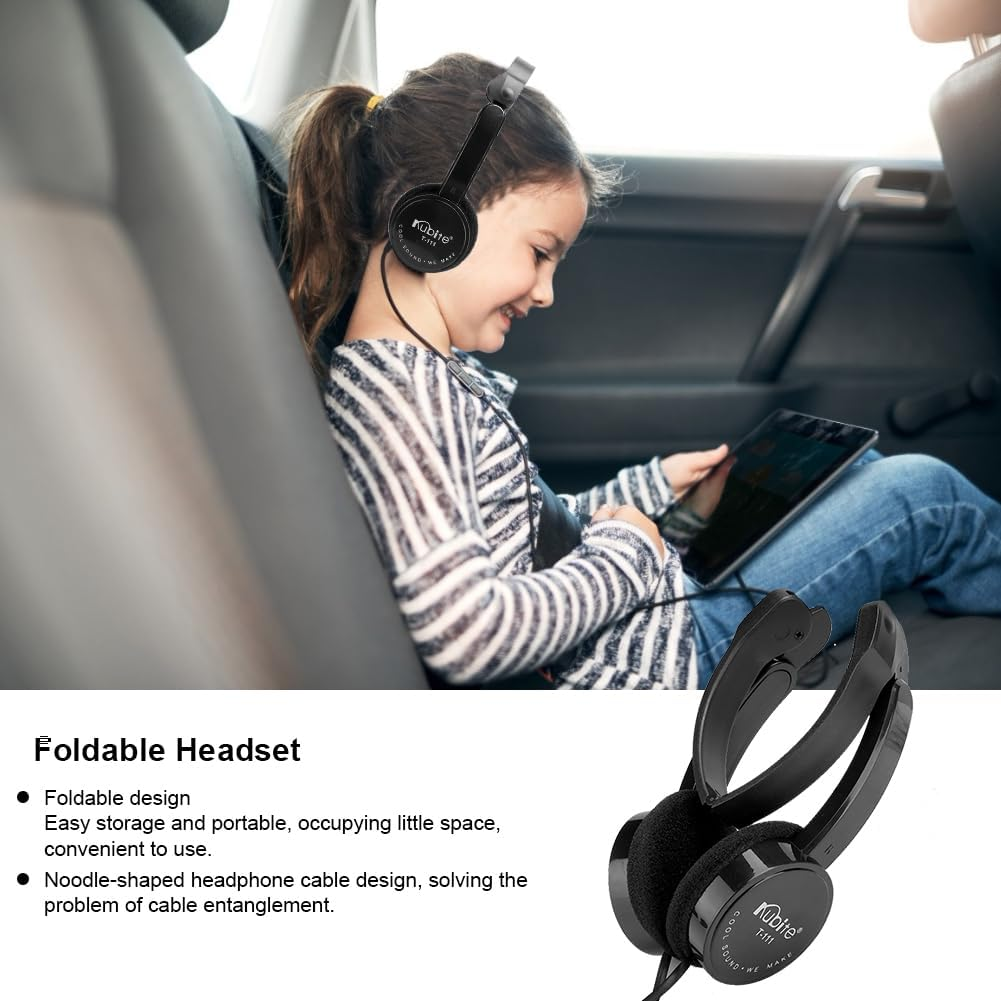 EVGATSAUTO Foldable Wired Headphones, Stereo Headset with Microphone for Kids, Lightweight 65G ABS Material, for Smartphone Tablet PC Skype Calls (Black) image number 6