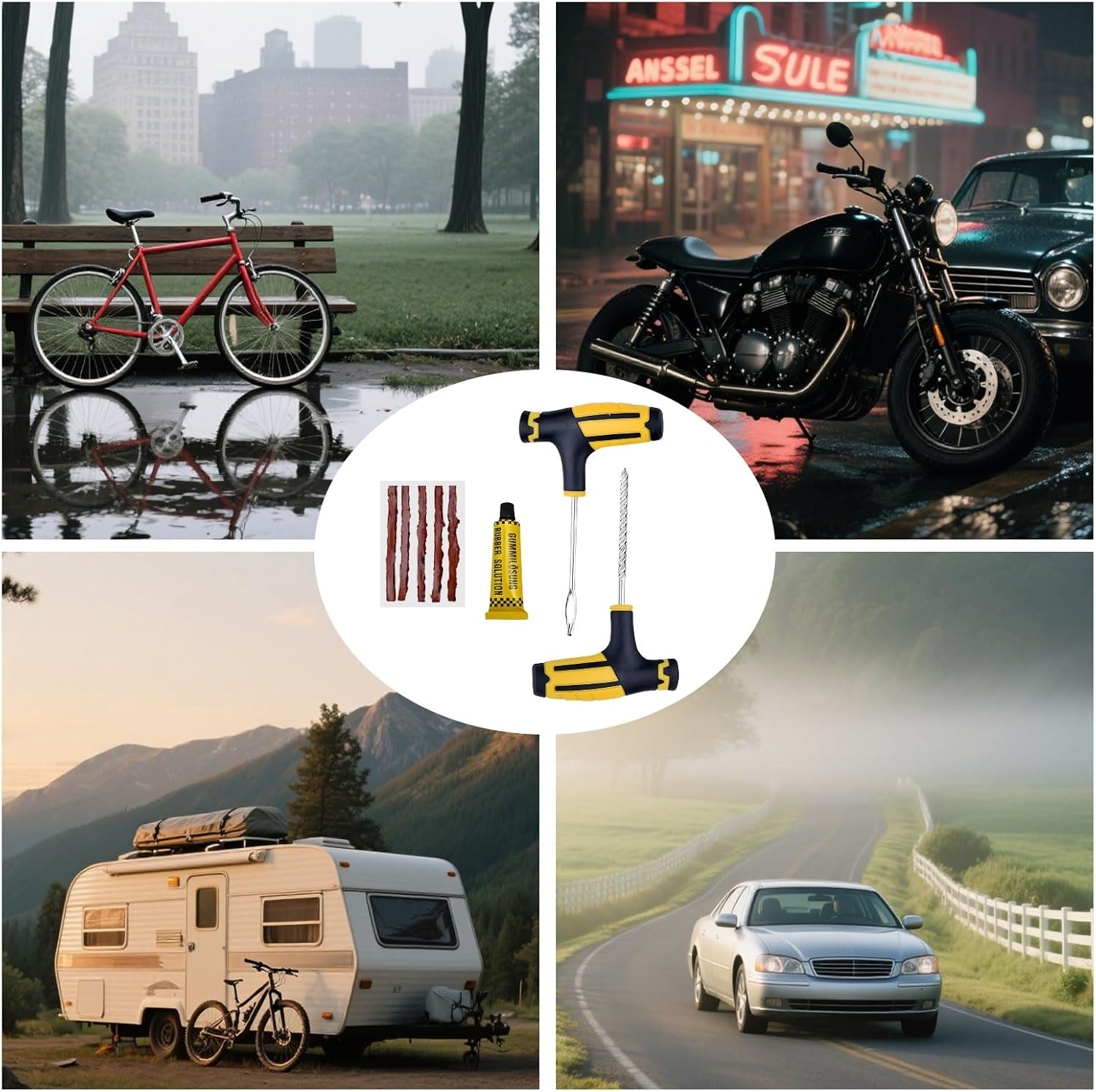 18Pcs Tyre Repair Kit, Vehicle-Specific Tire Repair Kit, Emergency Tool for Heavy-Duty Vehicle Puncture Repair, for Cars Motorcycles Recreational Vehicles All-Terrain Vehicles SUV Trucks Lawn Mowers image number 1