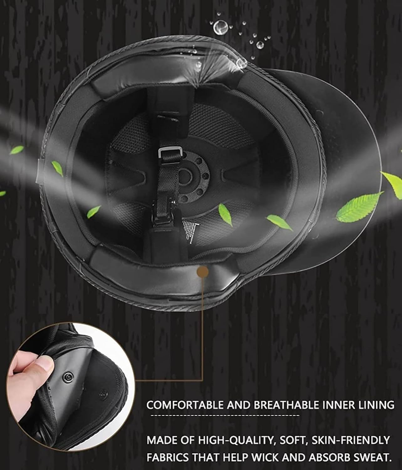 Motorcycle Helmet Vintage Motorcycle 3/4 Helmet with Bluetooth Open Face Leather Helmet with Personalized Visor Fits Adult Men Women DOT/ECE Approved Jet Helmet image number 3