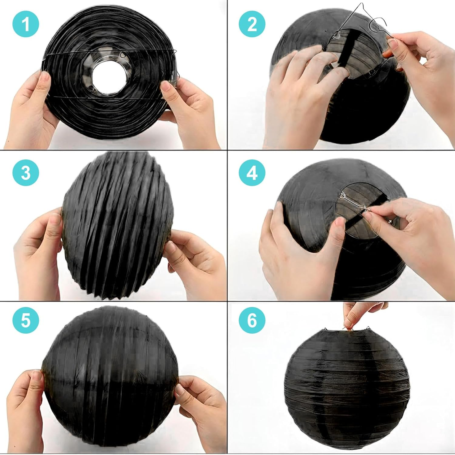 Dcsfadq Pack of 10 Black Gold Paper Lanterns Set Hanging Lantern Reusable Lanterns Decoration (10 Cm/15 Cm/20 Cm/25 Cm) Party Decoration Paper Lantern for Weddings, Garden Parties, Bride to Be image number 4