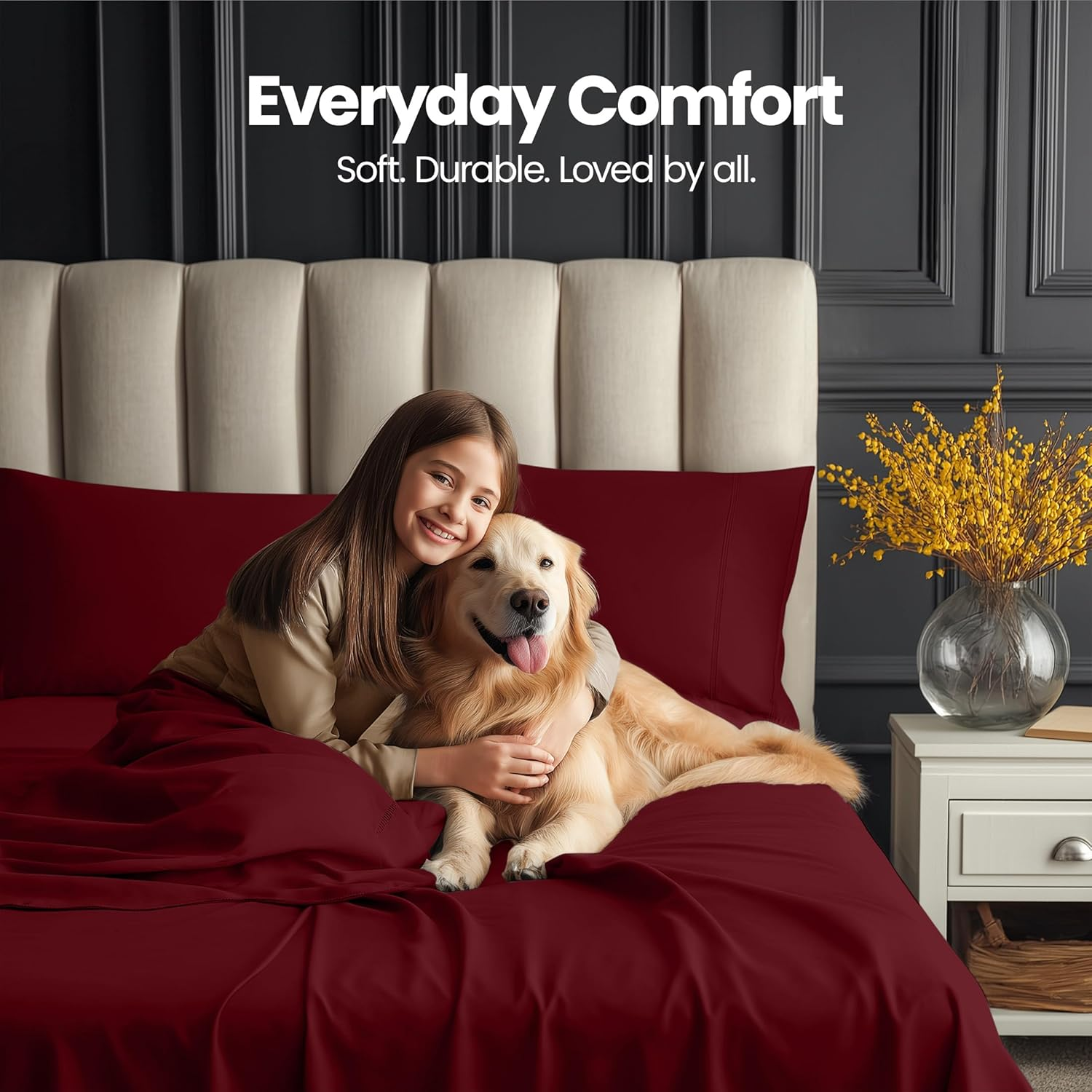 Utopia Bedding Deep Pocket Queen Sheet Set &ndash; Fits Mattresses up to 21 Inches &ndash; Cooling, Soft & Breathable &ndash; Oeko-Tex 4 Piece Bed Sheets (Burgundy) image number 4