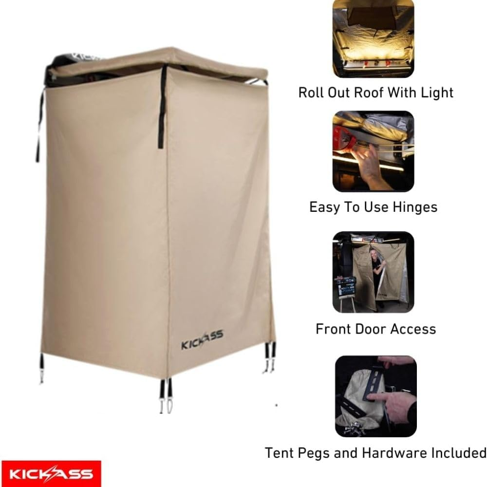 Kickass Premium Shower Tent Awning with Roll Out Roof - Durable Car Awning, Shower Room, Privacy Shelter, Bathroom, Outdoor Changing Room, Tall, Portable, Waterproof, Off-Grid, 4X4 Ute Caravan Ready image number 6