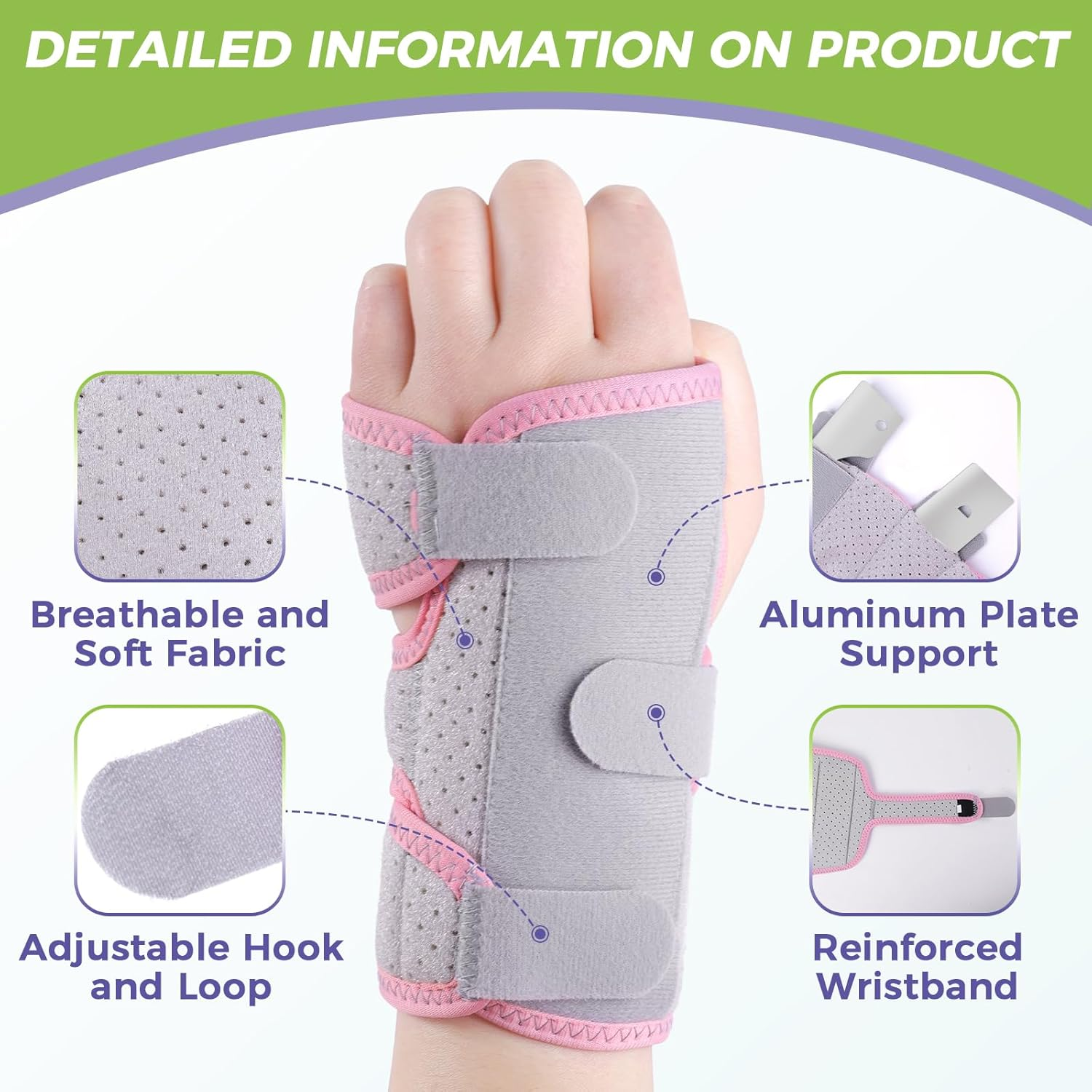 Carpal Tunnel Wrist Brace for Left, Adjustable Adult Night Wrist Support Brace, Wrist Wraps No Pressure on Thumb, Pink Elastic Wrist Guards for Arthritis, Tendonitis, Pain Relief, Small image number 4