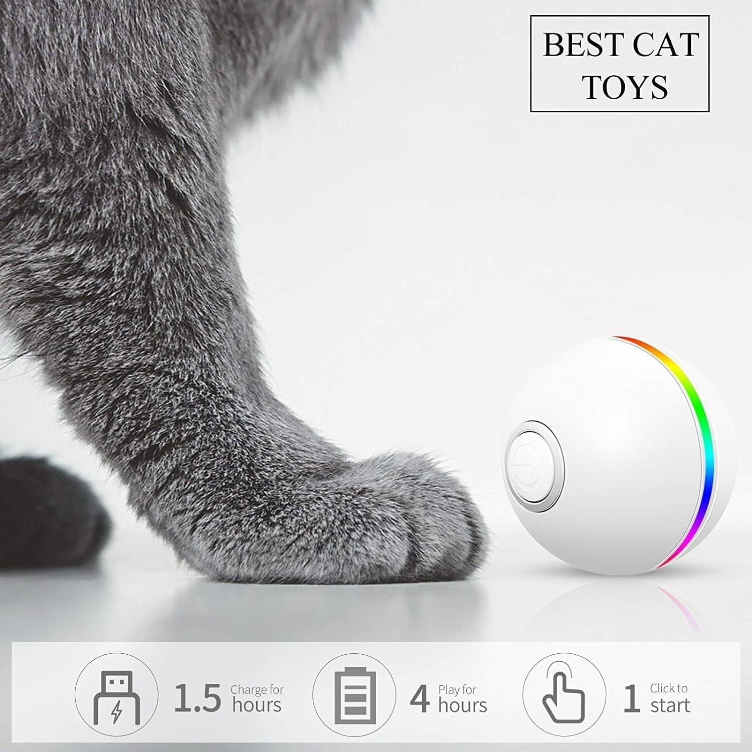 XIULIUU Interactive Cat Toys for Indoor Cats, Automatic Kitten Toys for Bored Indoor Adult Cats, Material Health, LED Light, USB Charging (White) image number 5