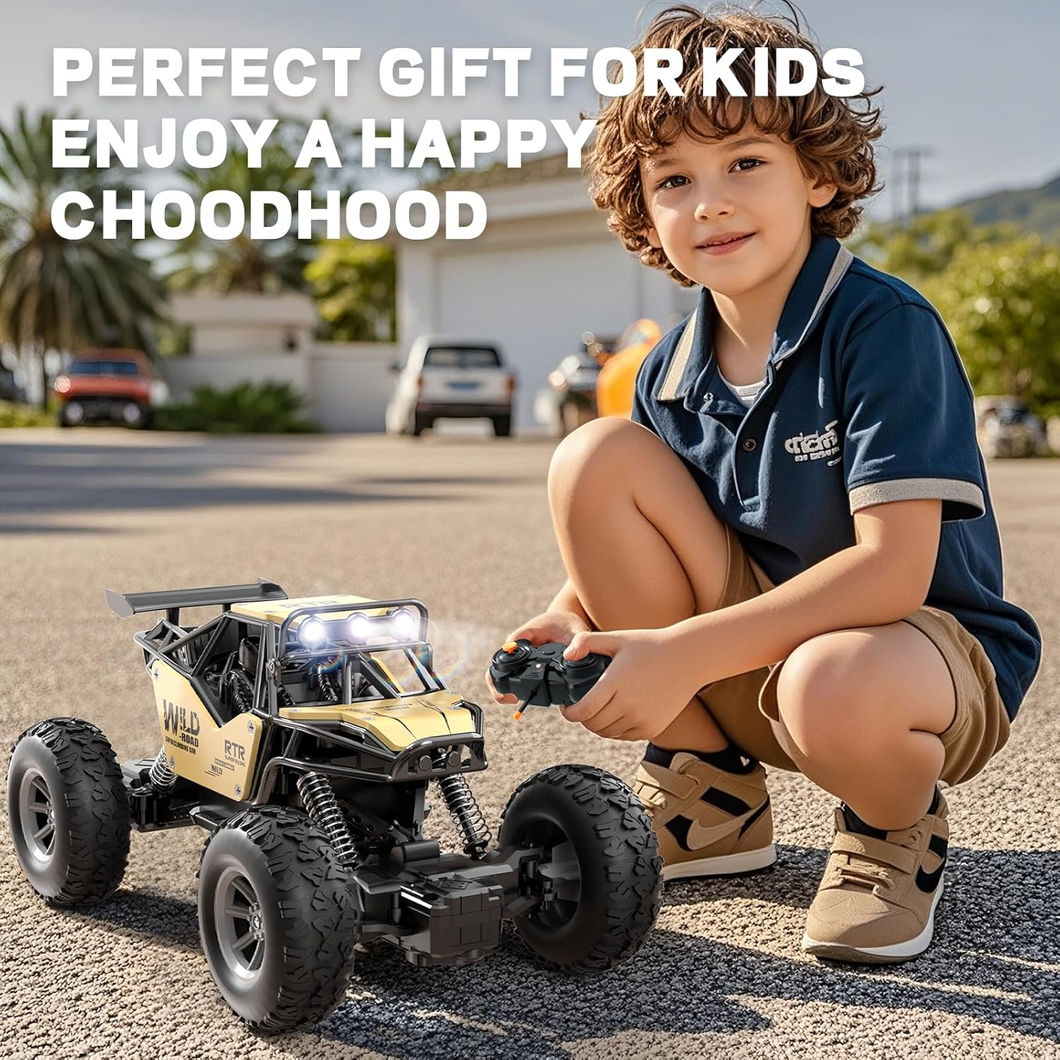 Remote Control Car for Kids,1:20 Scale RC Monster Trucks,Metal Shell 4WD LED Headlight RC Off-Road Vehicle for All Terrain Rock Climb Car for Kids Boys Toys (Gold) image number 1