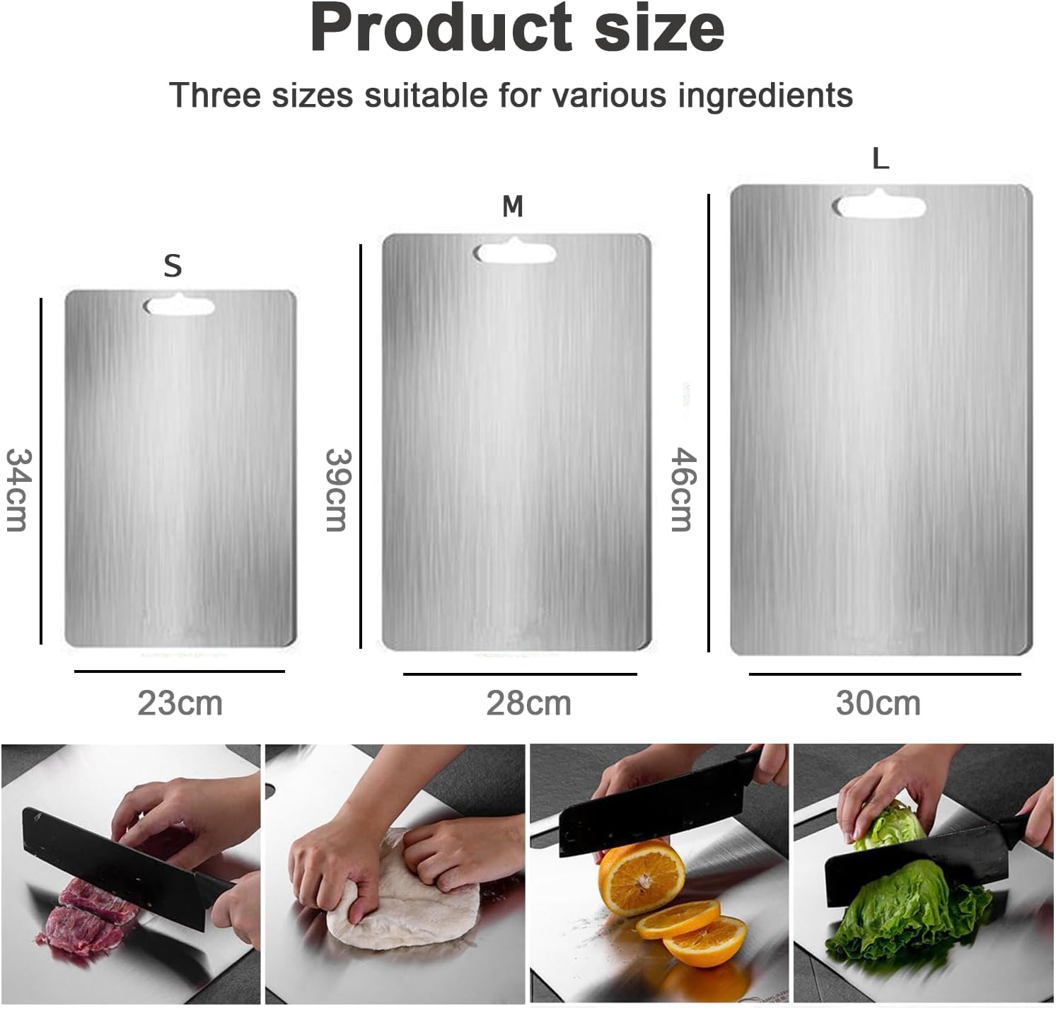 3 Pack Stainless Steel Board - 100% Pure SUS304 Double Sided Chopping Boards for Kitchen, Dishwasher Safe, Ideal for Meat, Vegetables, Fruits, Home & Outdoor Use image number 3
