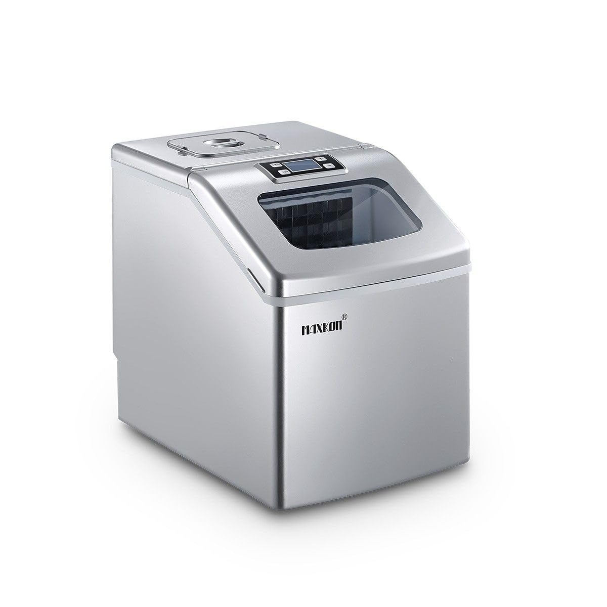 Maxkon Portable Ice Maker Countertop - 12Kg Ice in 24 Hrs, Cube Ready in 6-12 Mins, 3L Machine with Scoop, 2 Sizes of Bullet Ice, Water Dispenser for Home Commercial Fast Freezer