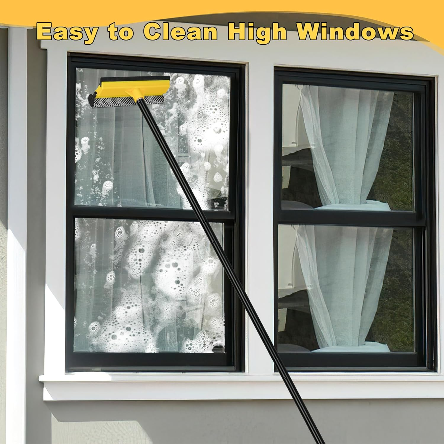 NEWE Window Cleaner Tool, 2-In-1 Squeegee with Sponge & Dual Side Blade Rubber, Window Washing Kit with Extension Pole for Glass, Shower Door, Car Windshield image number 5