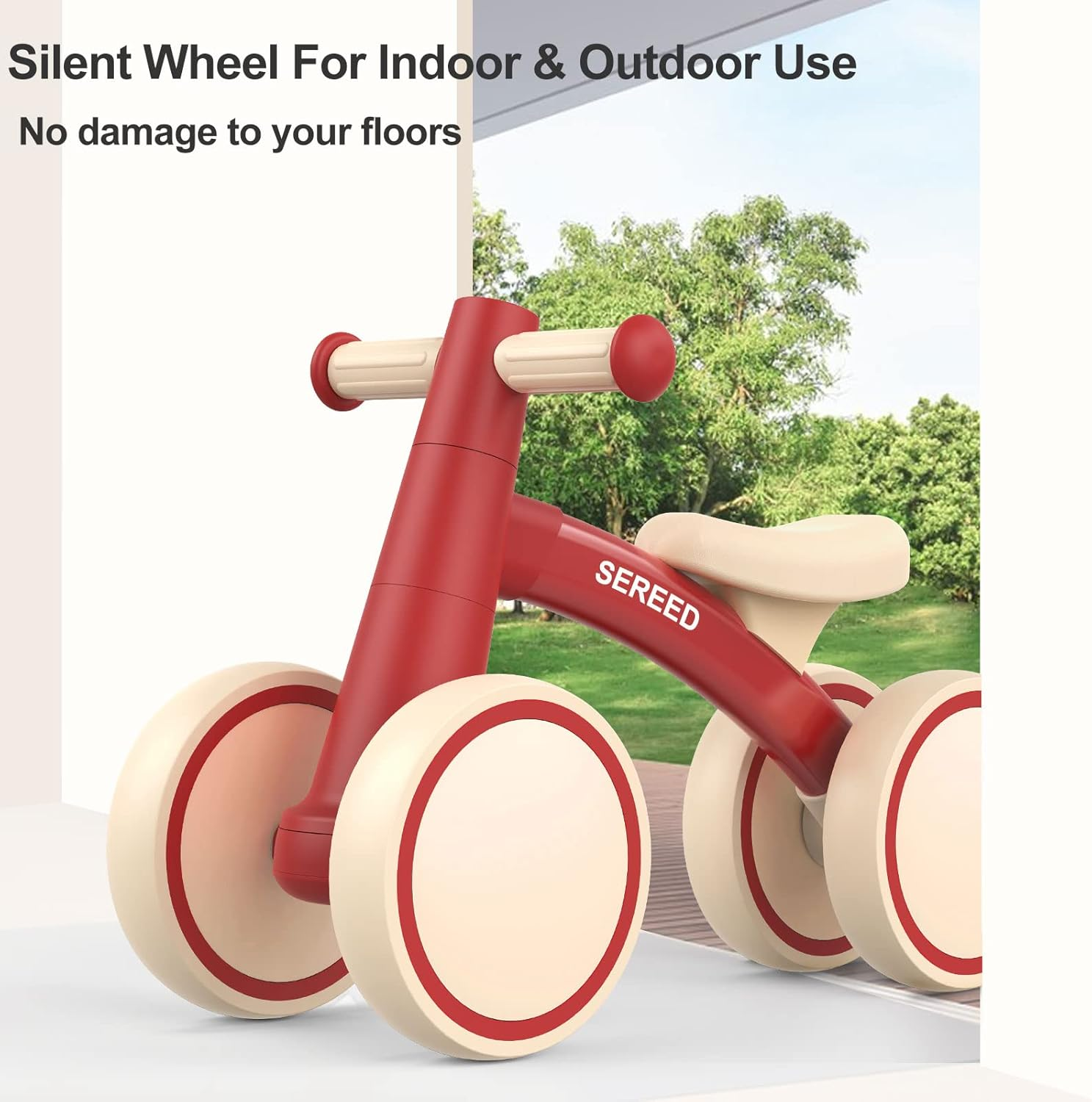 SEREED Baby Balance Bike for 1 Year Old Boys Girls 12-24 Month Toddler Balance Bike, 4 Wheels Toddler First Bike, First Birthday Gifts - Blue image number 4