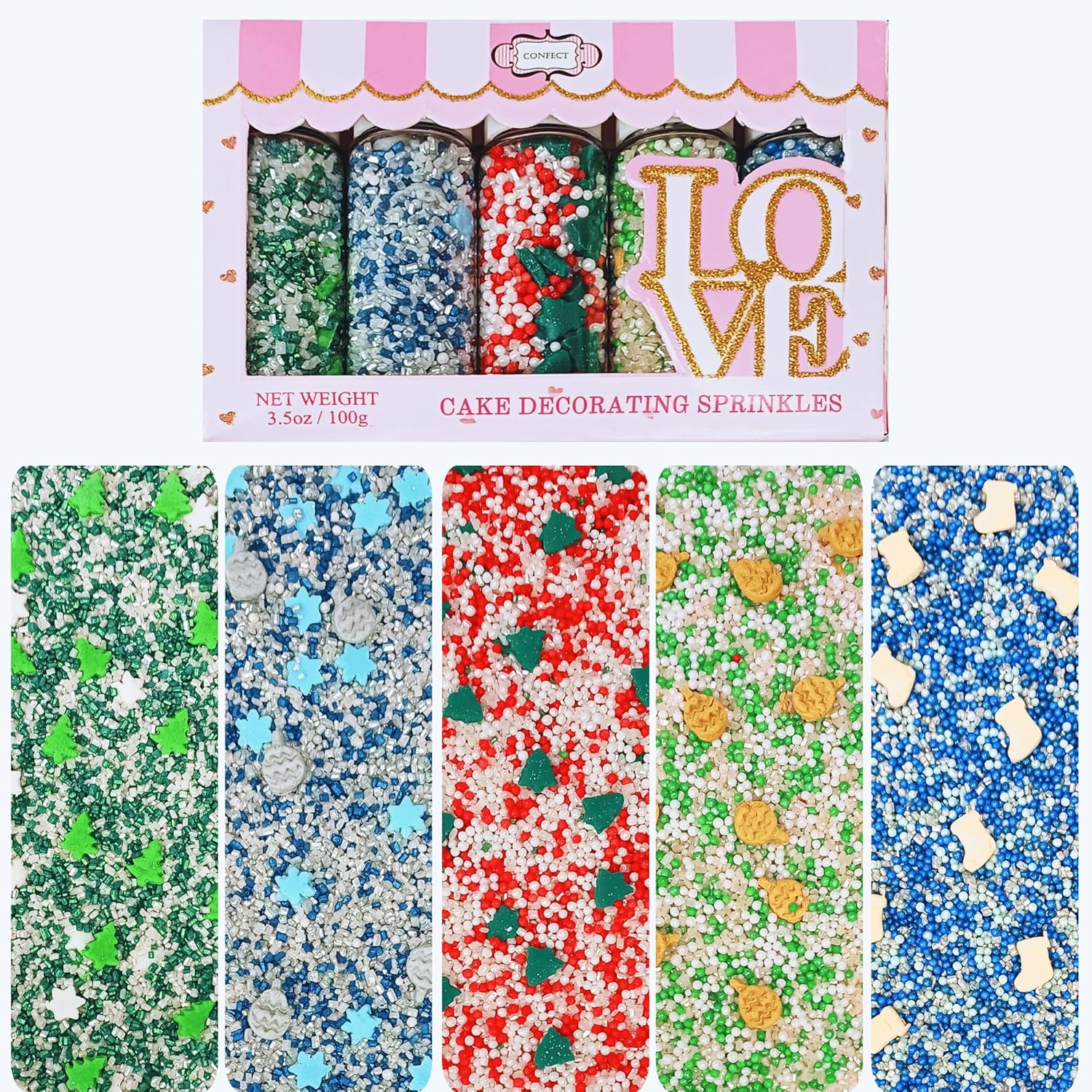 Confect Christmas Sprinkles | Sprinkles for Baking & Cake Decorative | Cookie Sprinkles| Dessert Decorating Sprinkles - 3.5 Oz (New-Cc-Sprinkles-28)