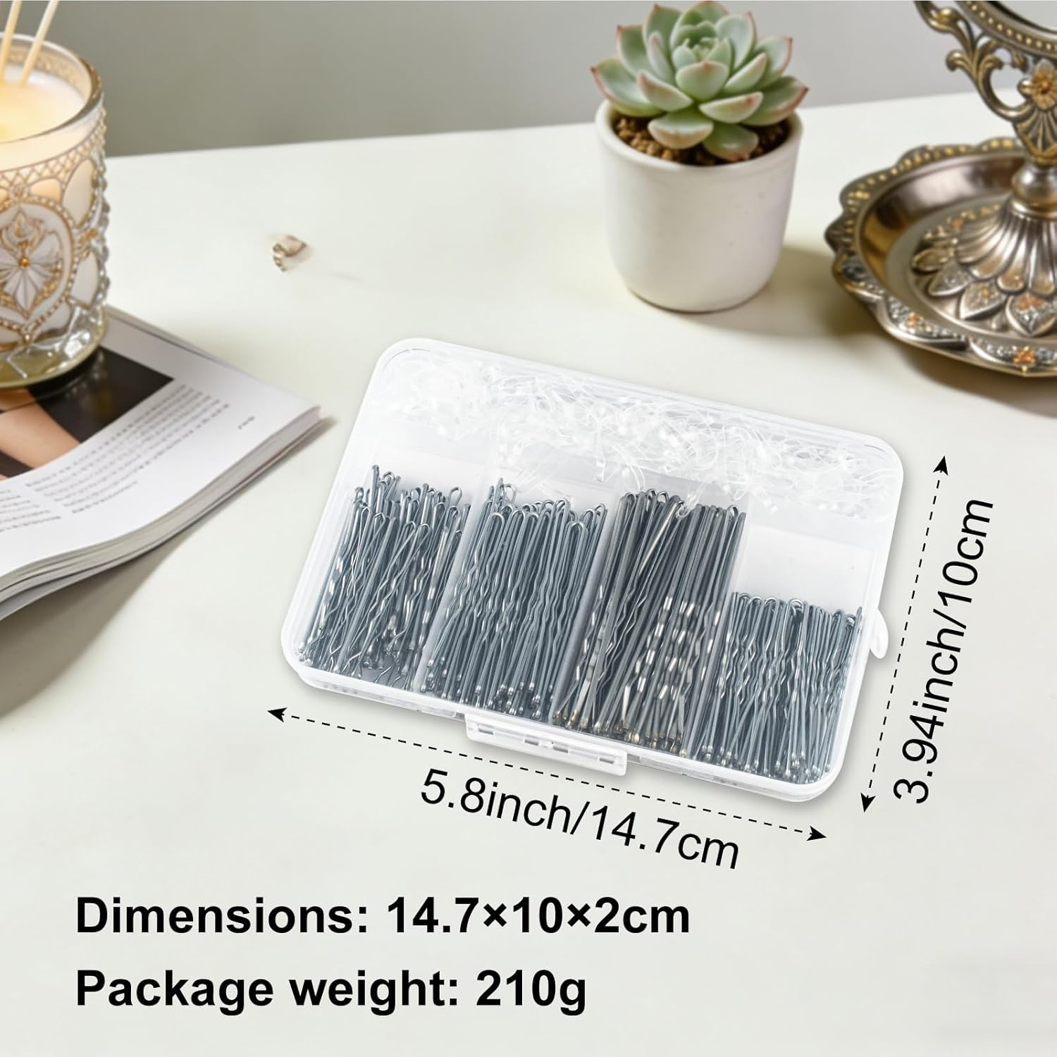 Pack of 200 Hair Pins Bobby Pins Silver Hair Clips Hair Pins for Women Lady Girls Hair Accessories Bun Pins for Hair Accessories with 100 Pieces Invisible Clear Hair Bands (Silver) image number 4