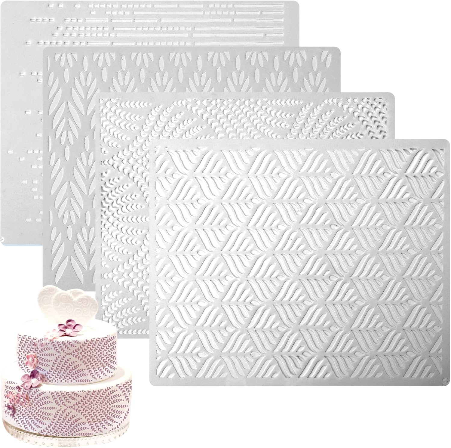 KALIONE 4 Pcs Cake Decorating Stencils - Reusable Buttercream Floral Templates for DIY Baking Decor - Cake Decorating Supplies image number 4