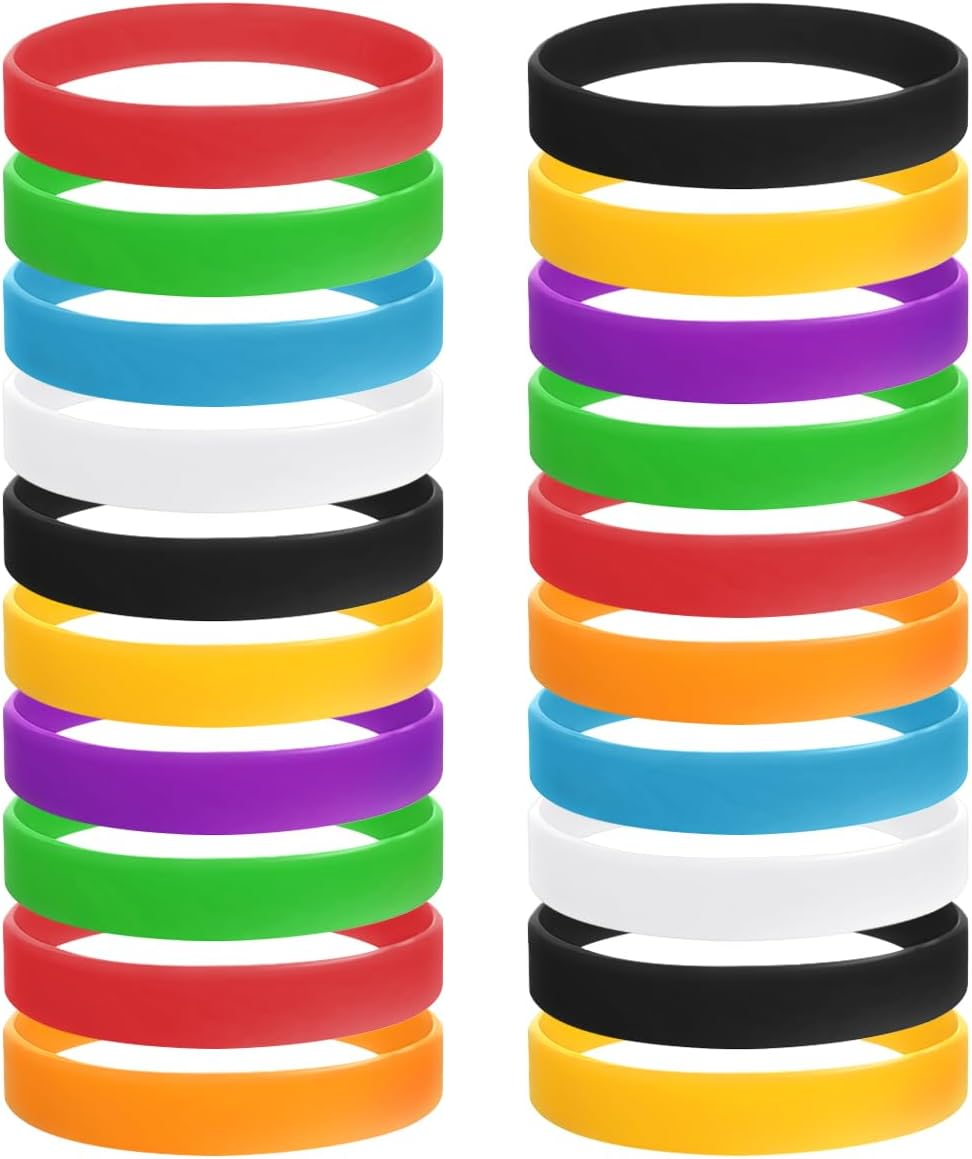 Stretch Silicone Wristband, 20 Pcs Solid Color Rubber Bracelets for Woman, Men (Mixed Color)