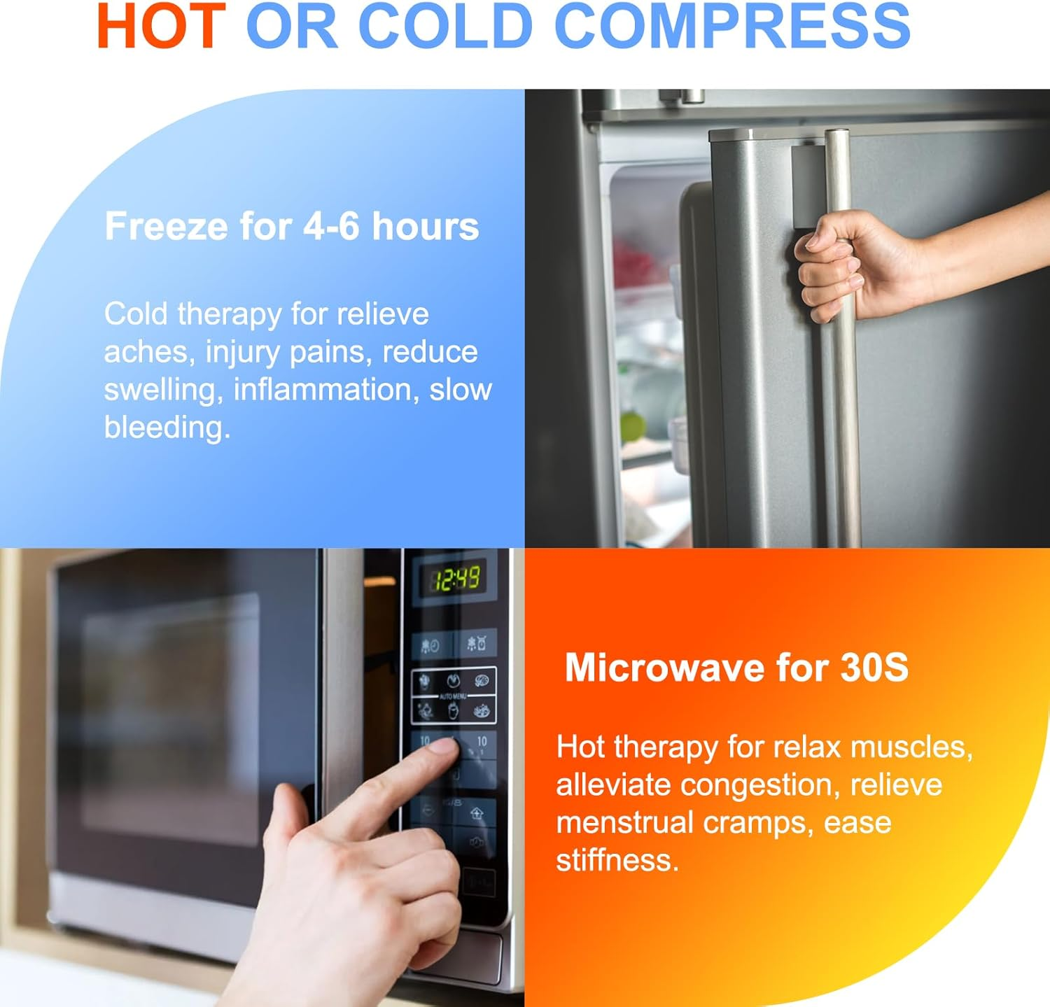 WORLD-BIO Reusable Gel Ice Packs (4 Pack) - Hot Cold Pack for Injuries, Pain Relief, Migraines - Gel Ice Pack Cold Compress for Neck, Foot and Wrist - Flexible Cold Packs for Injuries - 5.1" X 6.5"