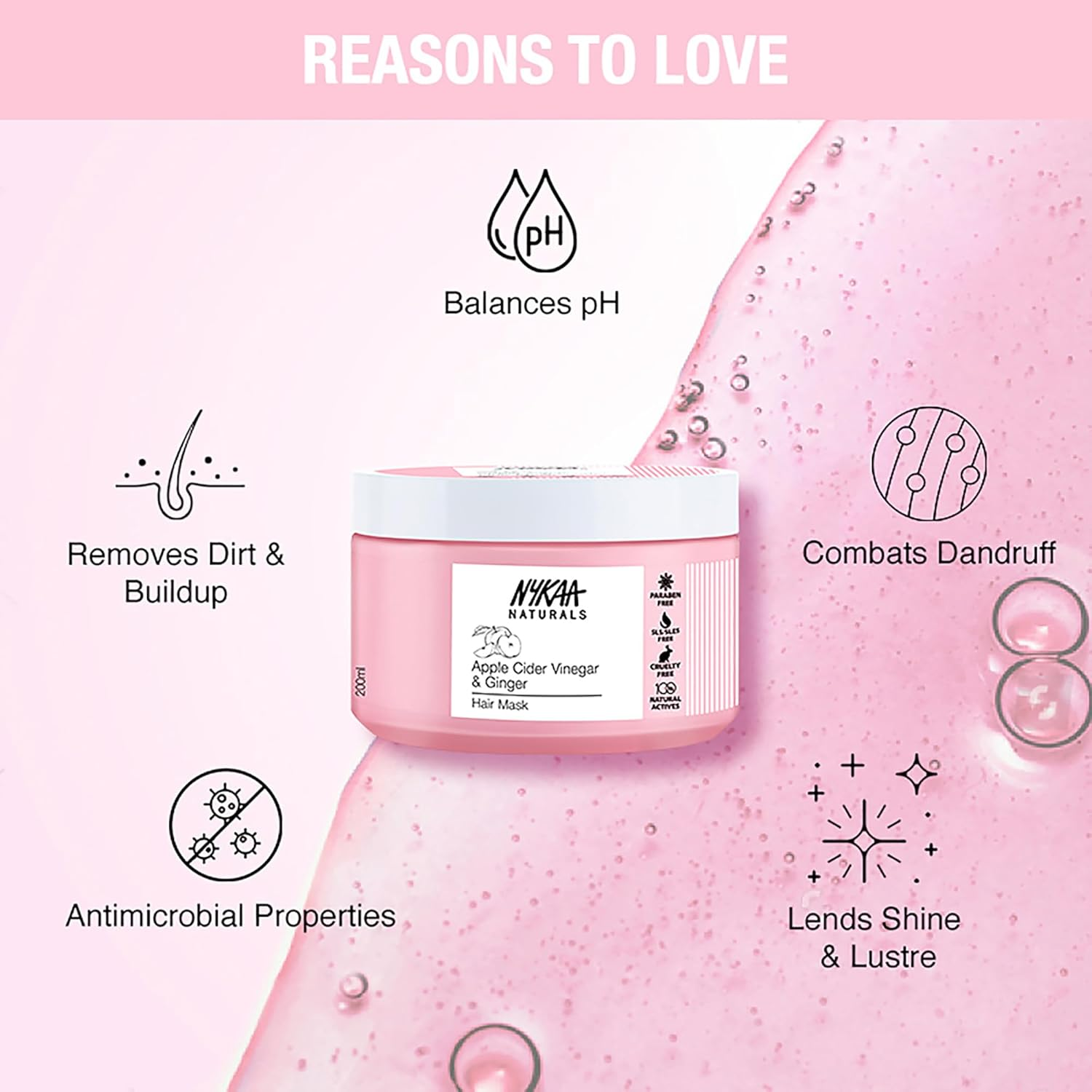 Nykaa Naturals Hair Mask-Anti-Hairfall, Strengthens Hair, Prevents Hair Loss and Thinning, Deep Nourishing-100% Natural Actives, for All Hair Types, Men and Women 200Ml (Apple Cider Vinegar & Ginger) image number 3