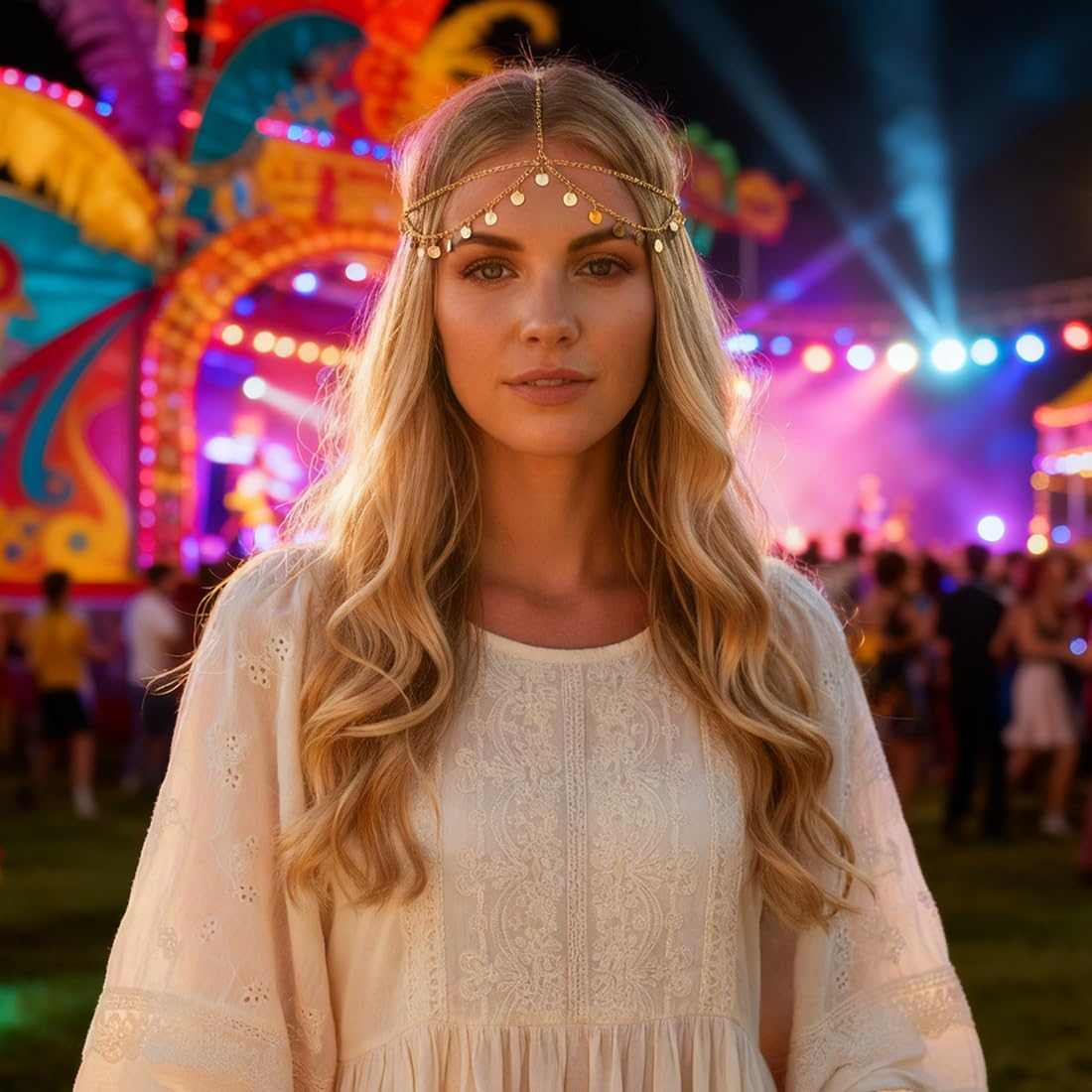 ZORVYN Gold Head Chain for Women Fortune Teller Costume Accessories Headdress for Carnival Fancy Dress Halloween Belly Dance Oriental image number 1