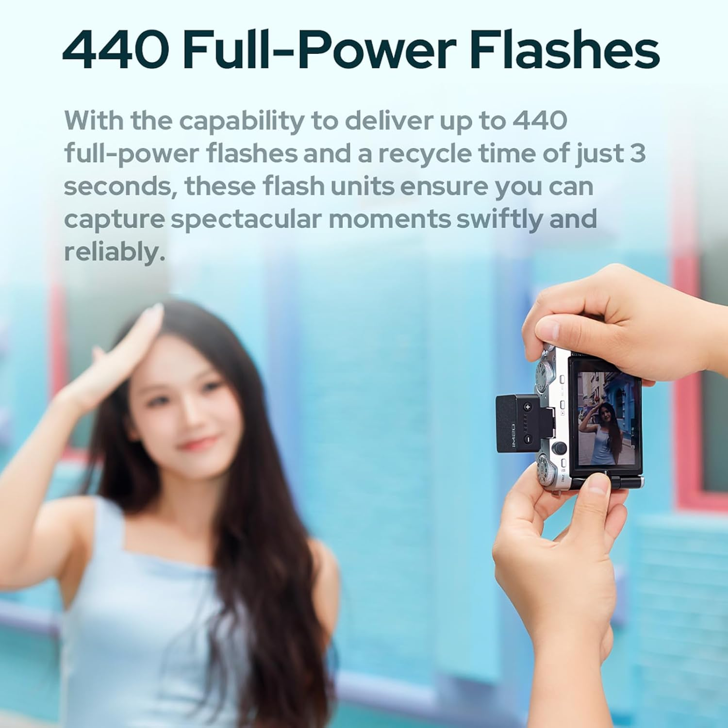 Godox Im20 Mini Camera Flash 5 Power Levels 3S Recharge Time Camera Speedlite 440 Flashes with Full Power One-Contact Design Built-In Battery for Canon, Nikon and Sony Mirrorless Cameras image number 2