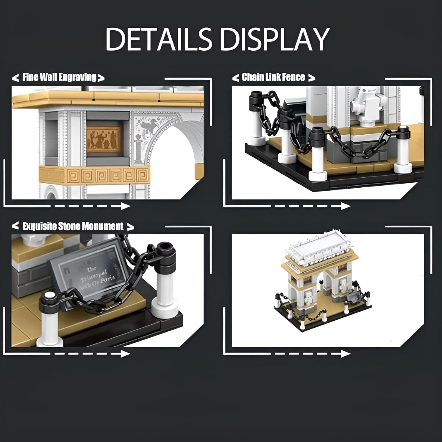 Architecture Arc De Triomphe Micro Building Blocks Construction Kit, Famous Landmark Clamping Blocks for Adults, Collector'S Model Set for Building (516 Pieces) image number 3