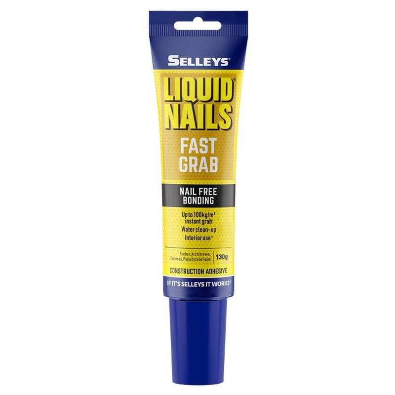 Selleys Liquid Nails Fast Grab 130G &ndash; High-Strength Construction Adhesive &ndash; Strong Initial Hold &ndash; Fast Curing, Paintable, Water-Based, Ideal for Wood, Metal, Glass & More