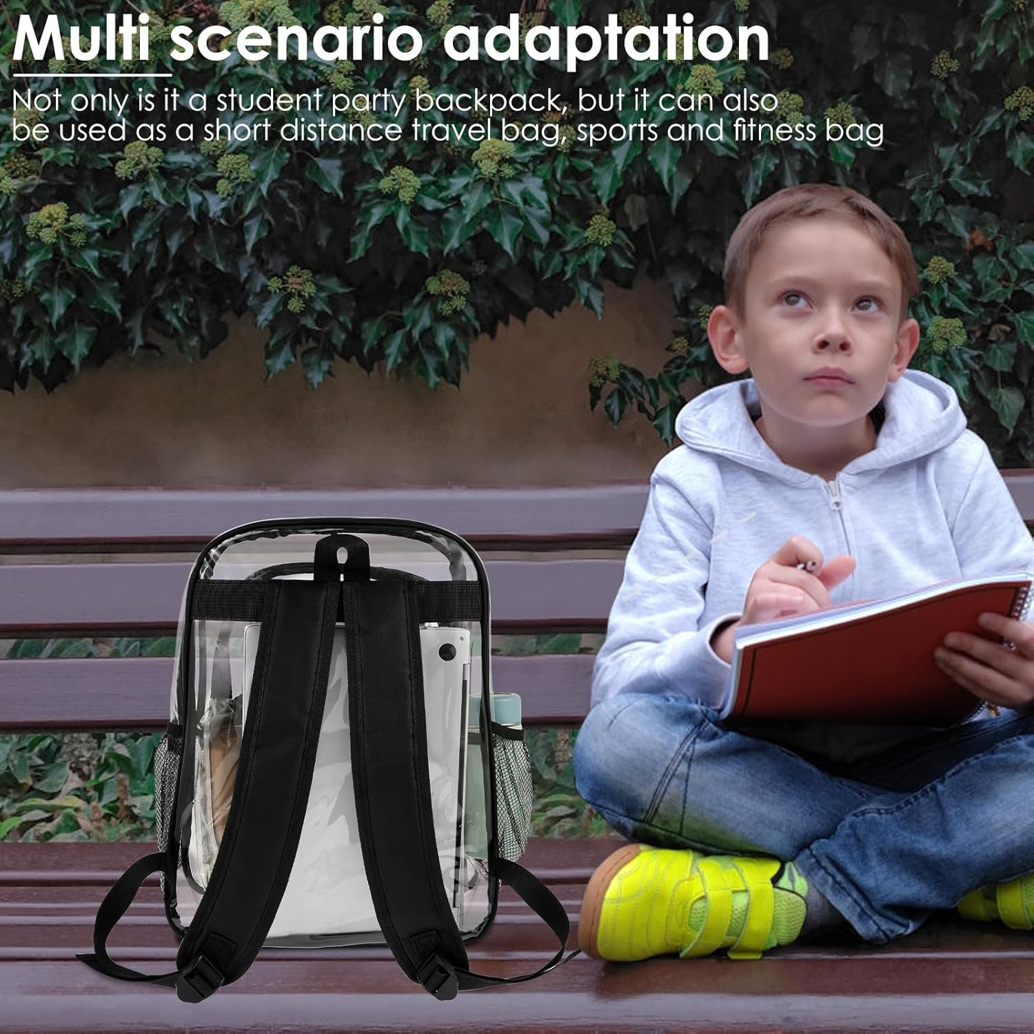 Clear Backpack, Heavy Duty PVC Clear Bookbag, with Widened Straps, Multi Pockets Lightweight See through Backpack, for School Work Stadium Security Travel Sporting Events - Pink image number 4