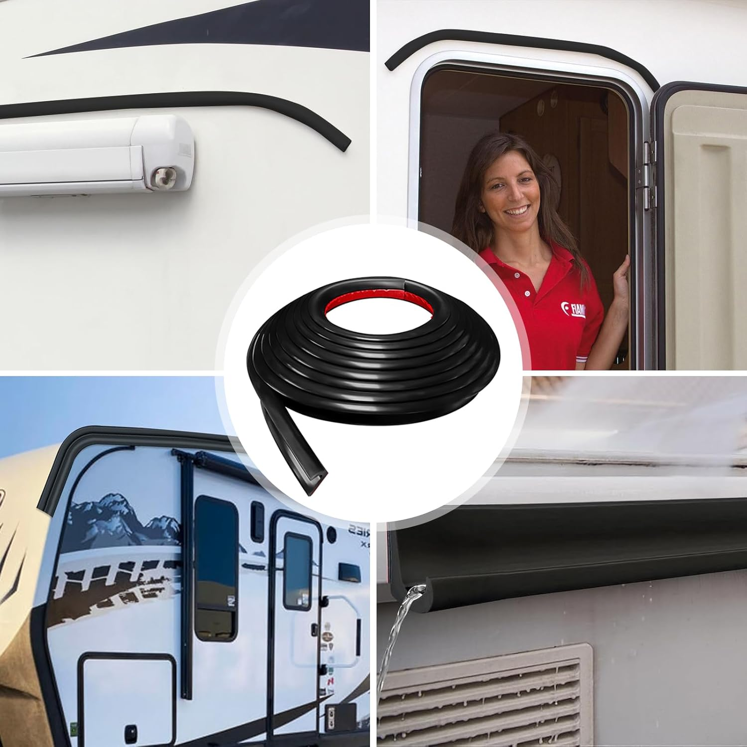 J Shape RV Rain Gutter, 2.5 M Self-Adhesive Backing, PVC Drip Guides, Roof Rain Diversion Strips for Vehicle, Truck, RV, Boat, Car, Van, Door, RV (Black, 2.5M) image number 1