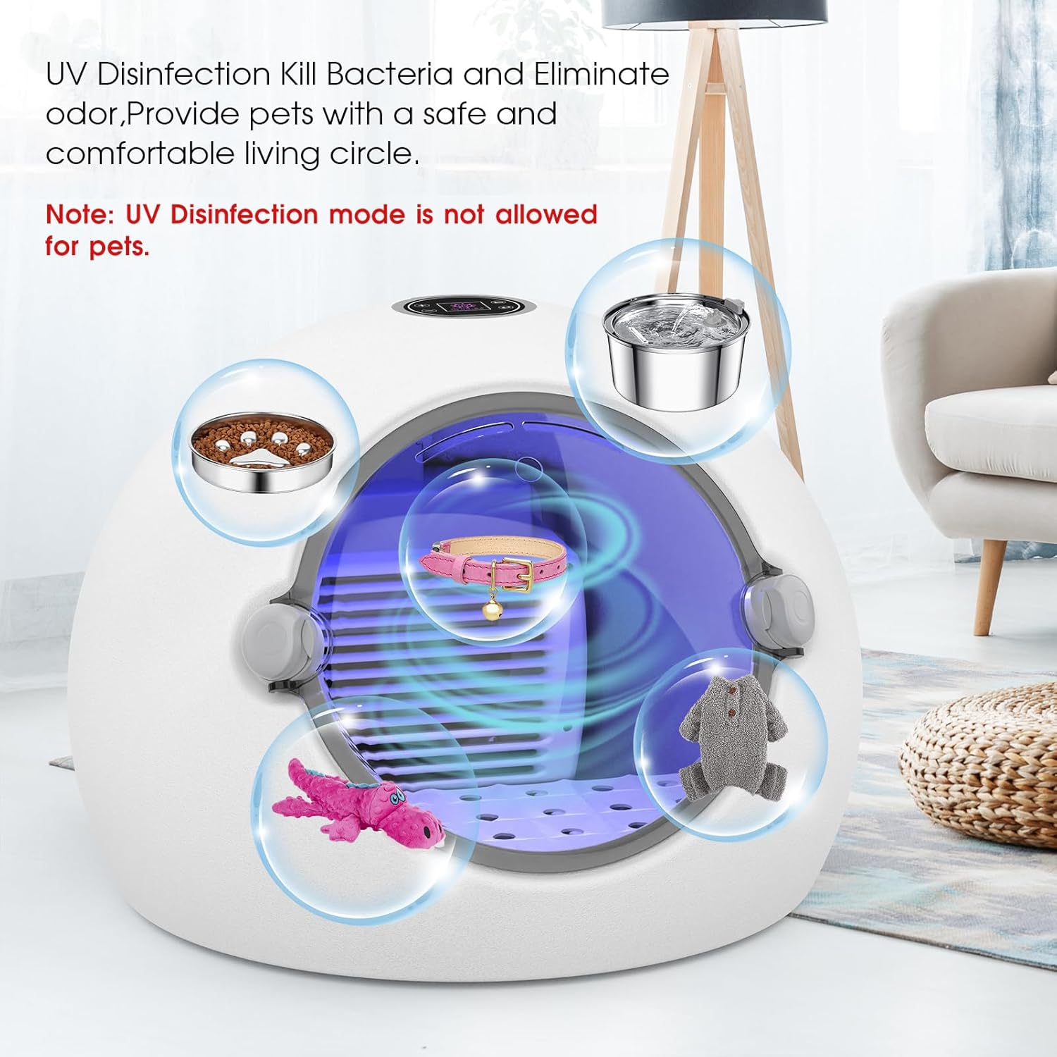 Advwin Automatic Pet Dryer Box 66L Capacity, Ultra Quiet Fast Hair Dryer for Cats and Small Dogs, 360&deg; Drying and Touch Panel, Smart Temperature Control, Pet Grooming image number 6