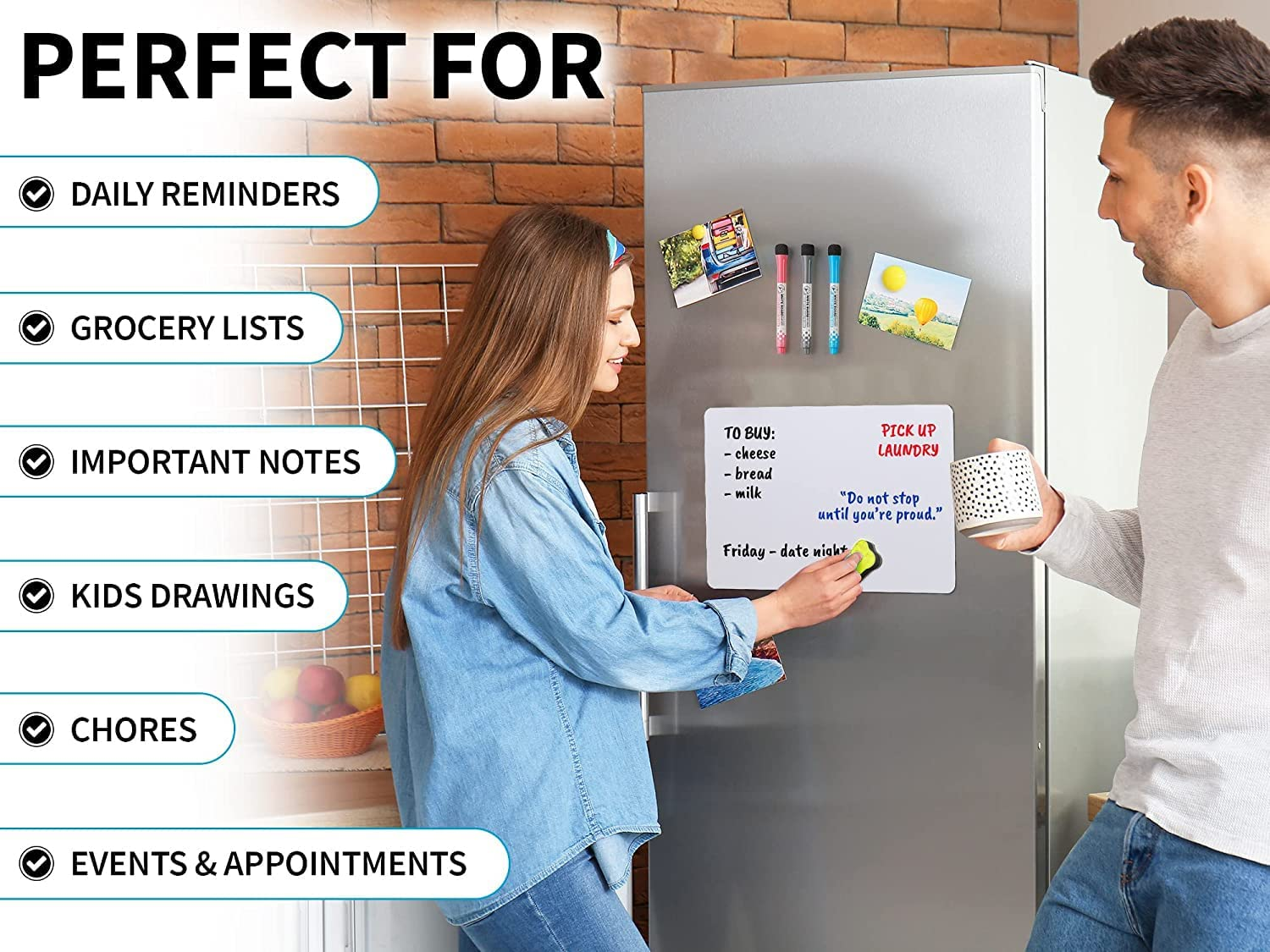 12X8 Magnetic Whiteboard for Fridge - Mini Magnetic Dry Erase Board Sheet with 3 Colored Markers and Eraser - Fridge Whiteboard for Office, Kitchen, Locker, Notice Board, or Shopping List image number 1