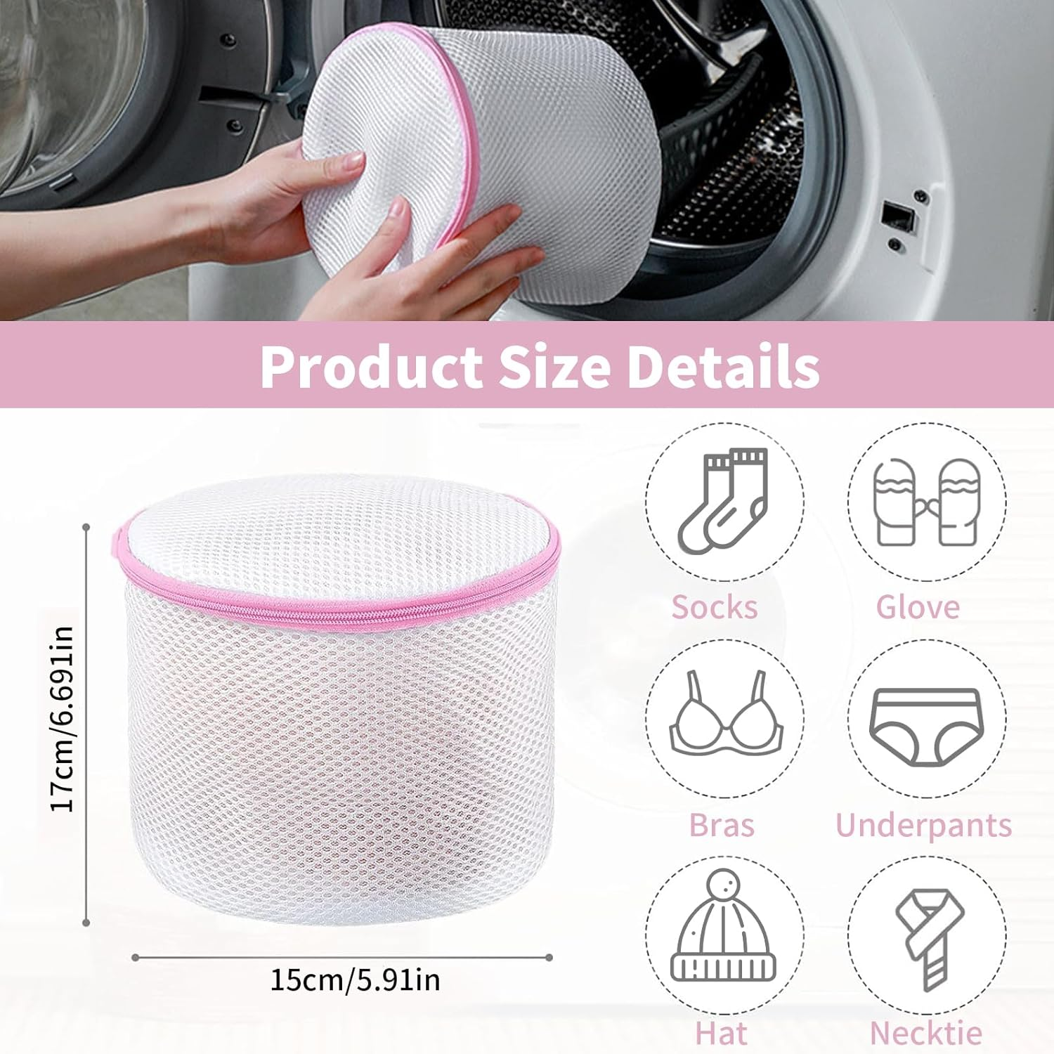 5 Pcs Laundry Mesh Bags with Zipper, 17 * 15Cm Bra Washing Bag, Lingerie Bag for Washing Machine, Permeability Lingerie Laundry Bag, Prevent Clothing Deformation, Underwear Bags for Women Laundry (5) image number 2