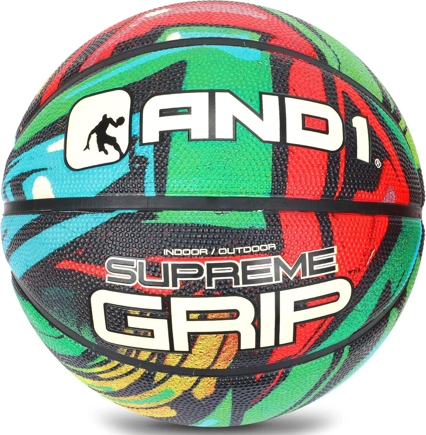 AND1 Supreme Grip Basketball: Official Regulation Size 7 (29.5 Inches) Rubber Basketball - Deep Channel Construction Streetball, Made for Indoor Outdoor Basketball Games